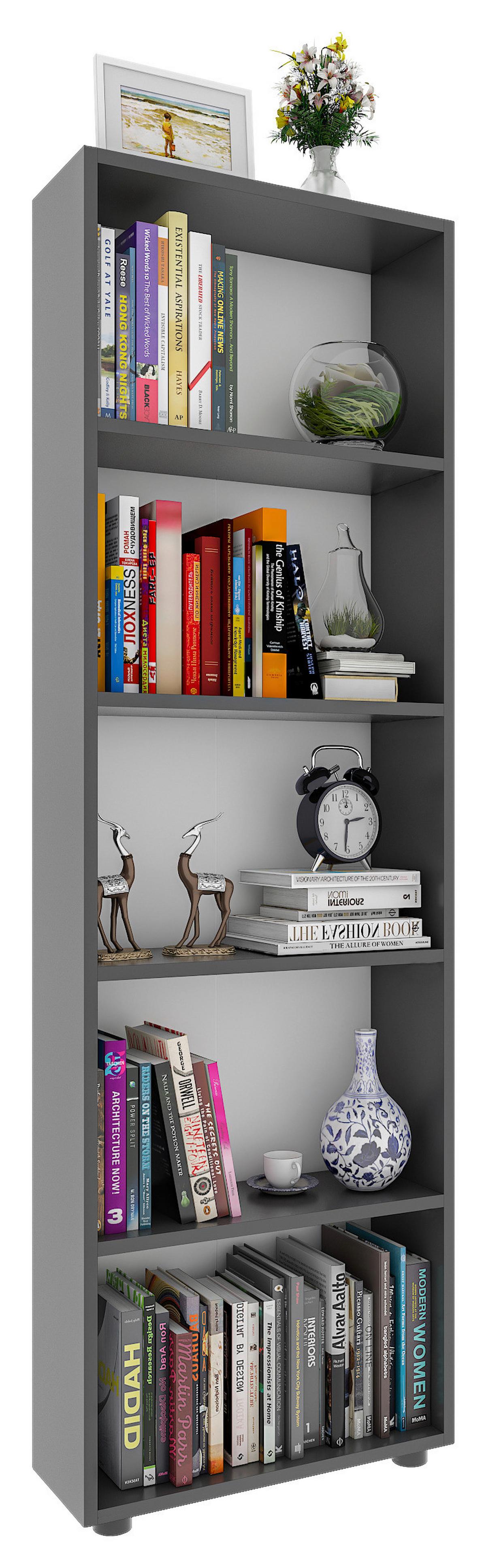 Regal Bulas Anthrazit B: 56 cm - Anthrazit/Schwarz, Basics, Holzwerkstoff (56/169/20cm) - MID.YOU