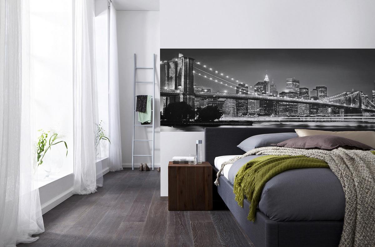Vliestapete Brooklyn Bridge - Schwarz/Weiß, Basics (400/140cm) - Komar