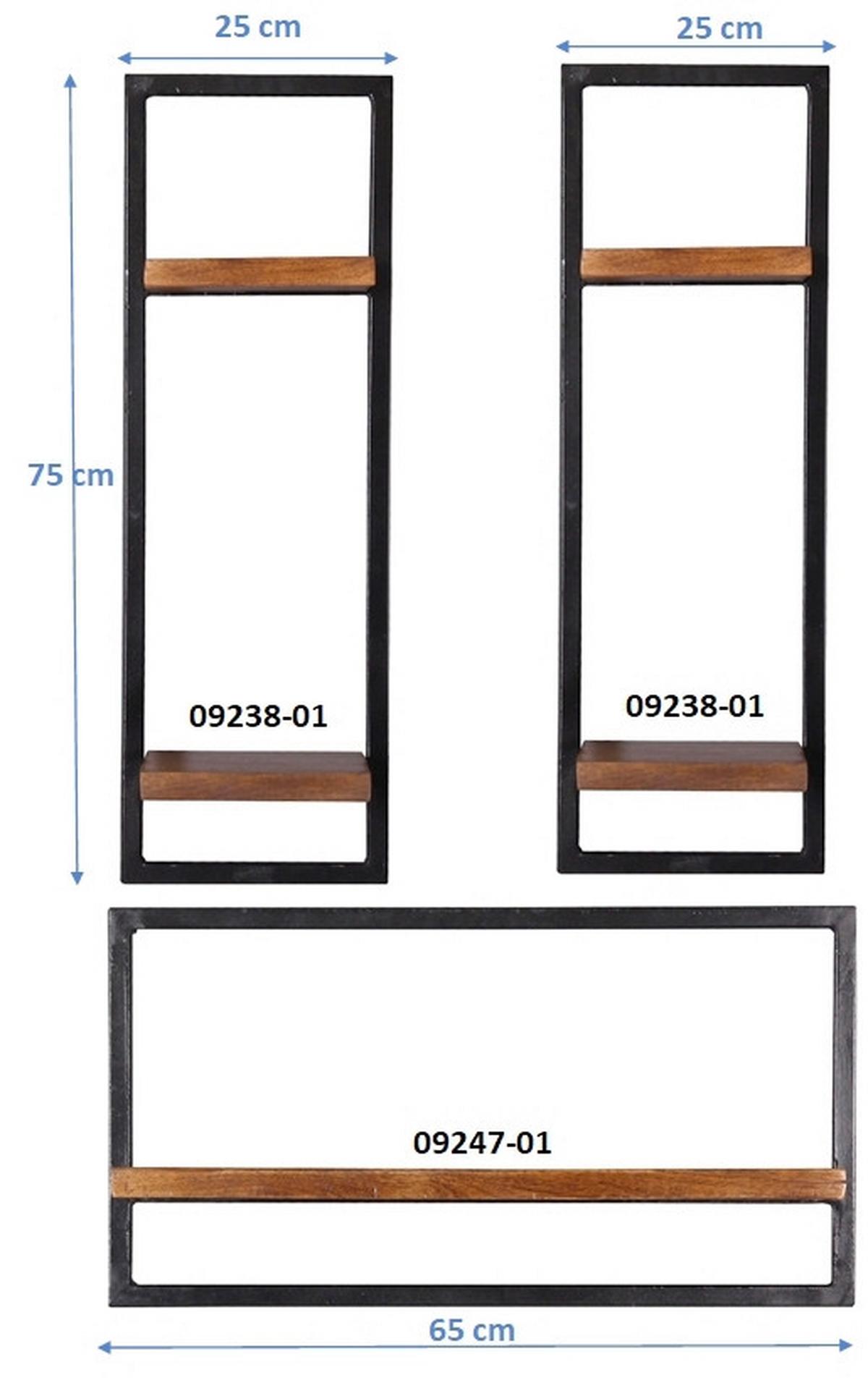 Wandregalset 3-tlg. Mangoholz B: 60cm - Schwarz/Naturfarben, Design, Holz/Metall (60/110/25cm) - MID.YOU