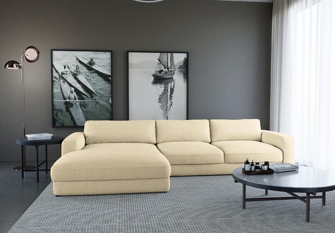 Ecksofa Bourbon, Creme S: 176x303 cm - Creme/Schwarz, MODERN, Textil (176/303cm) - Trendmanufaktur