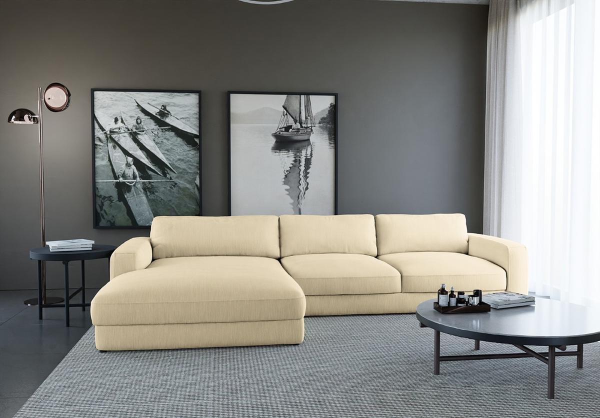 Ecksofa Bourbon, Creme S: 176x303 cm - Creme/Schwarz, MODERN, Textil (176/303cm) - Trendmanufaktur