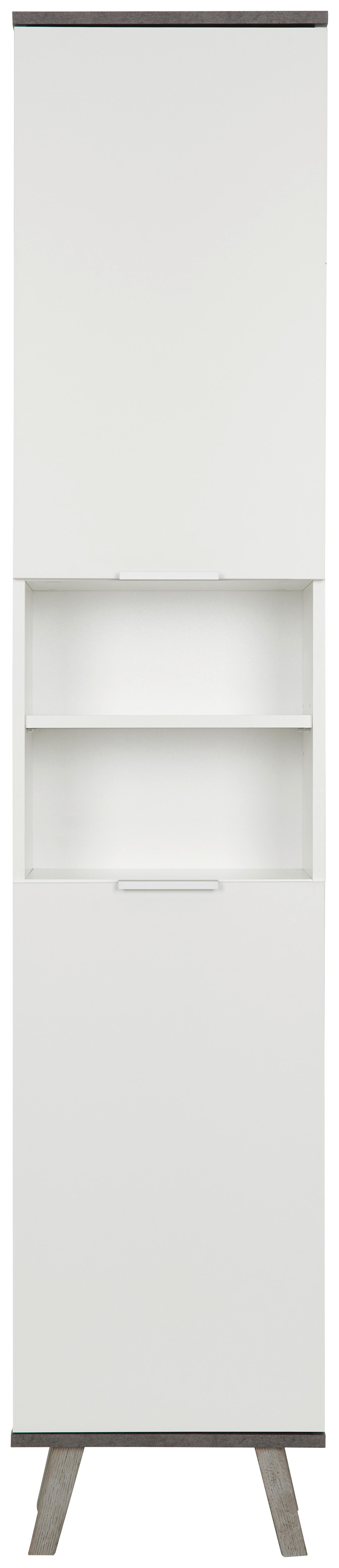 Hochschrank mit Echtholzfüßen Turin B: 40 cm Weiß/Beton - Weiß/Grau, MODERN, Holzwerkstoff (40/195/30cm)