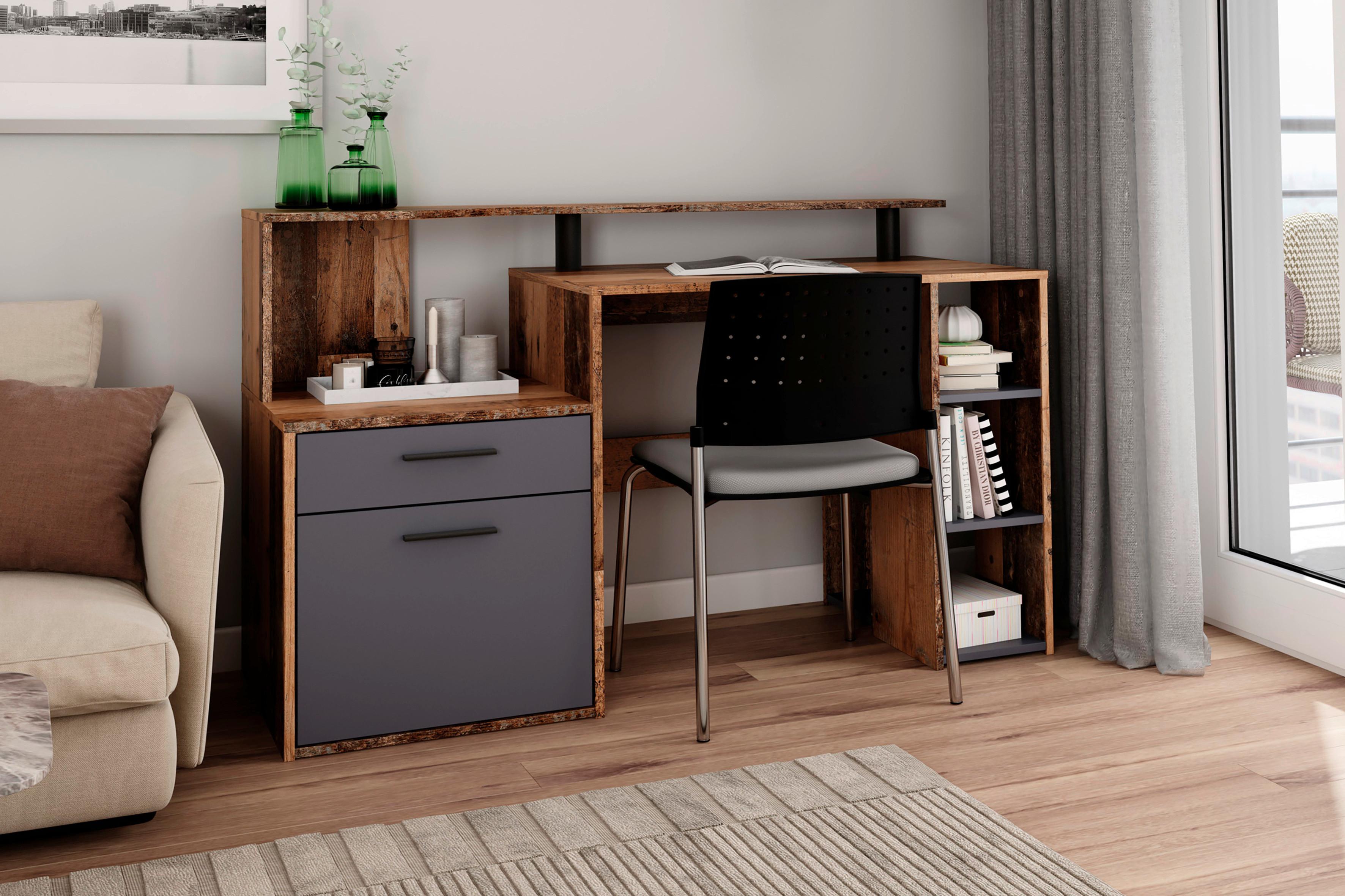 Schreibtisch Louis - Alteiche/Anthrazit, MODERN, Holzwerkstoff (140/55/89cm) - MID.YOU