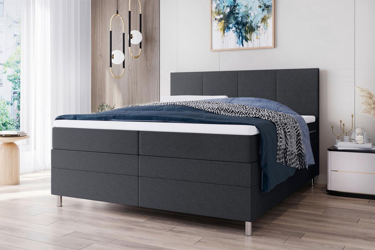Boxspringbett Messina - Chromfarben/Anthrazit, KONVENTIONELL, Textil (160/200cm)