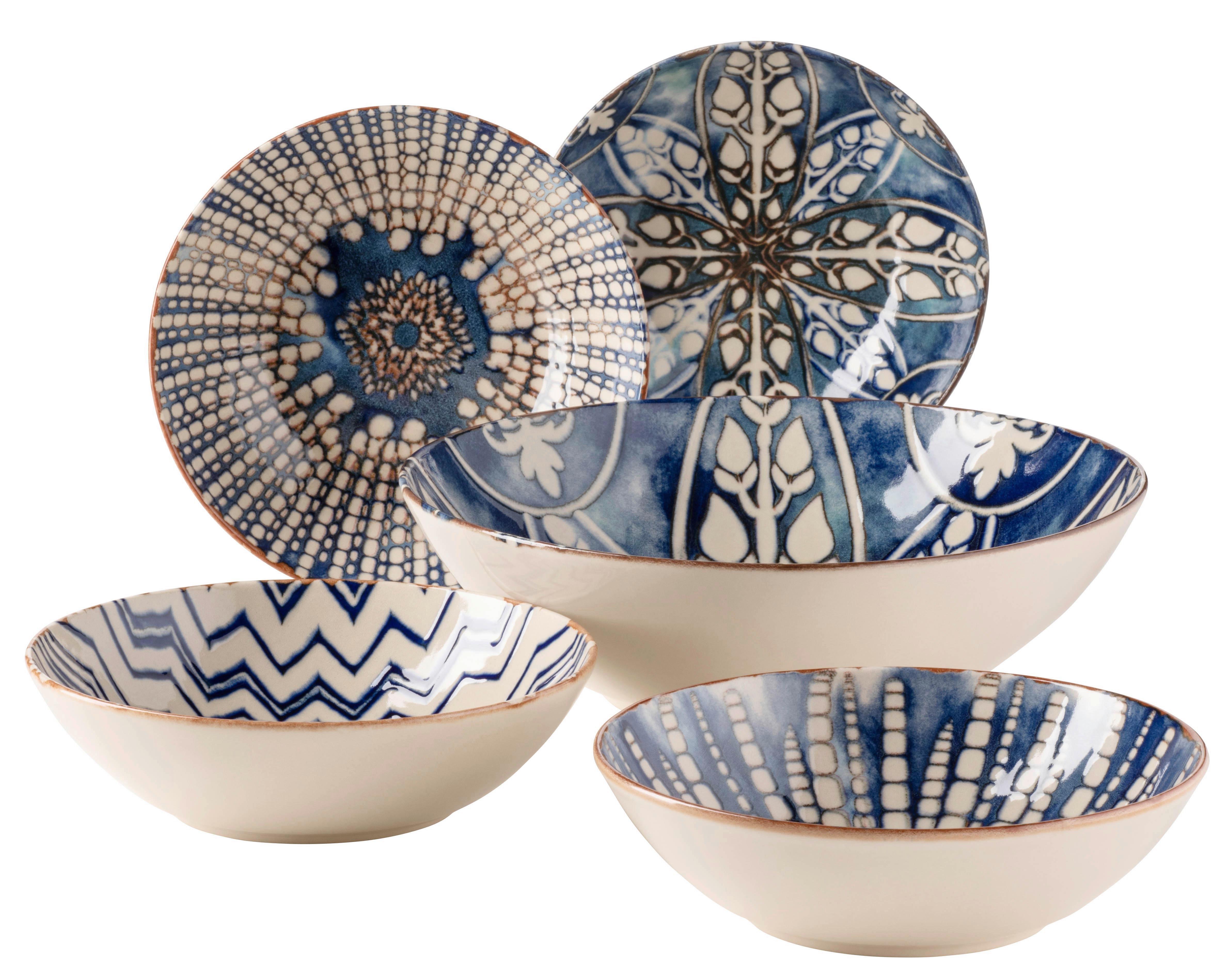Salatset Iberico Blue 5--Teilig. Geschirr Set - Blau/Weiß, Basics, Keramik (36,5/36,5/31,5cm) - Mäser