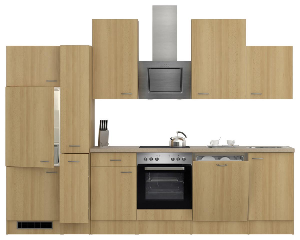 Küchenzeile Nano mit Geräten 310 cm Buche/Creme Dekor - Beige/Buchefarben, MODERN, Holzwerkstoff (310cm) - FlexWell