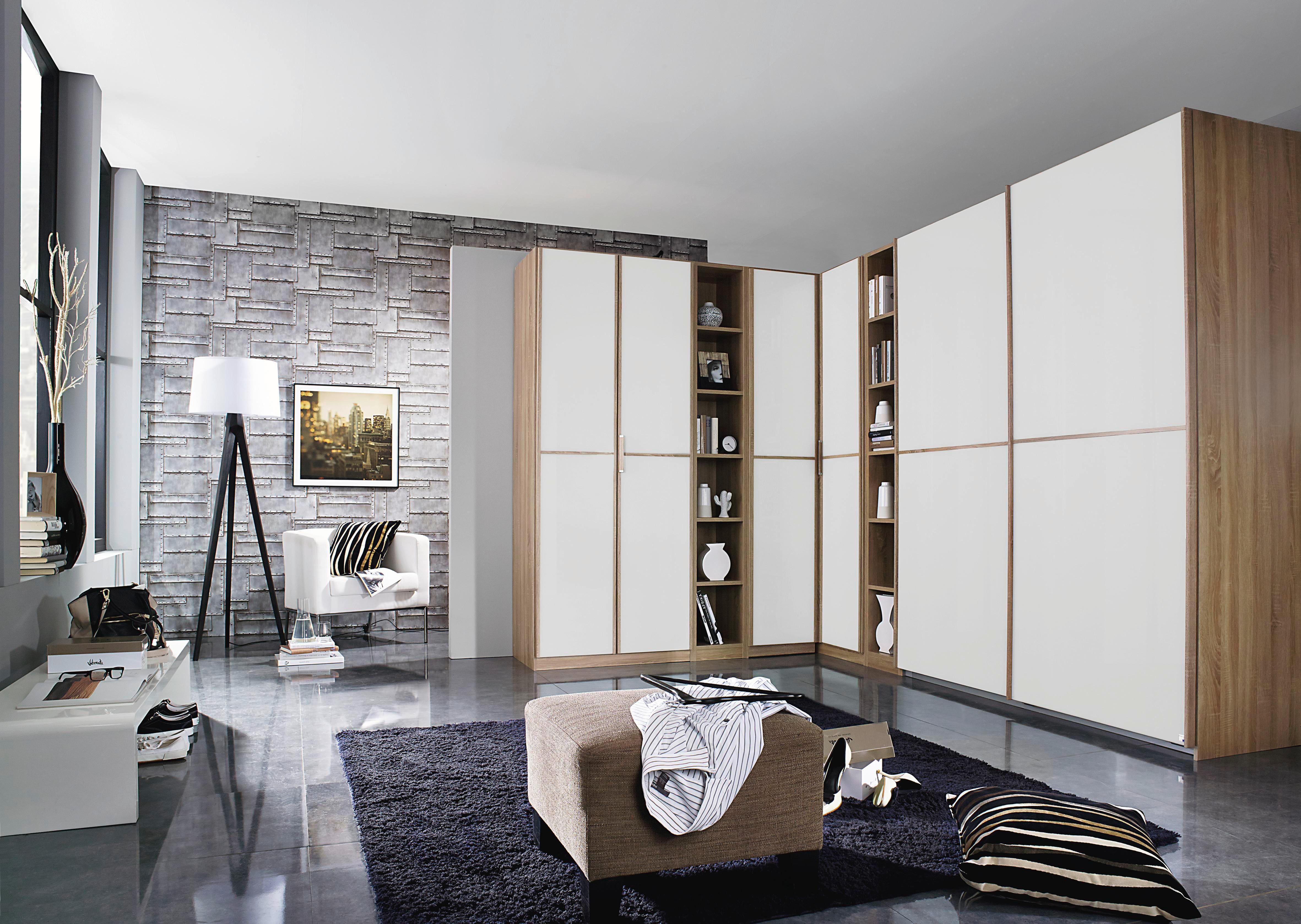 Eckschrank 224x359cm Essensa, Eiche Dekor/weiß - Weiß/Sonoma Eiche, Design, Holzwerkstoff (224/359cm) - Rauch Möbel