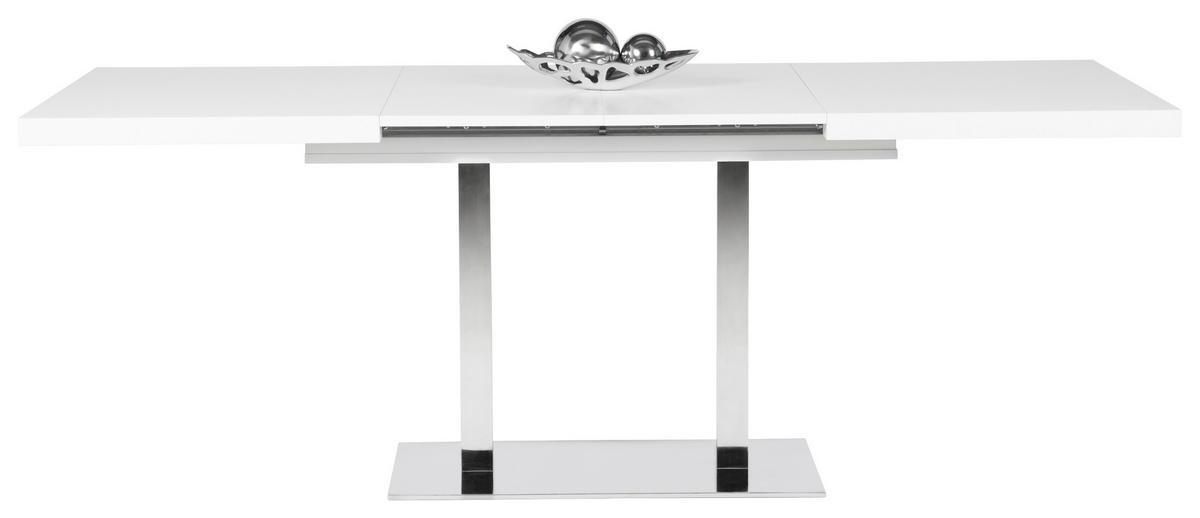 Esstisch Ausziehbar Quadrato Lxb: 120x80 Cm Weiß - Edelstahlfarben/Weiß, KONVENTIONELL, Holzwerkstoff/Metall (120/80/74cm) - MID.YOU