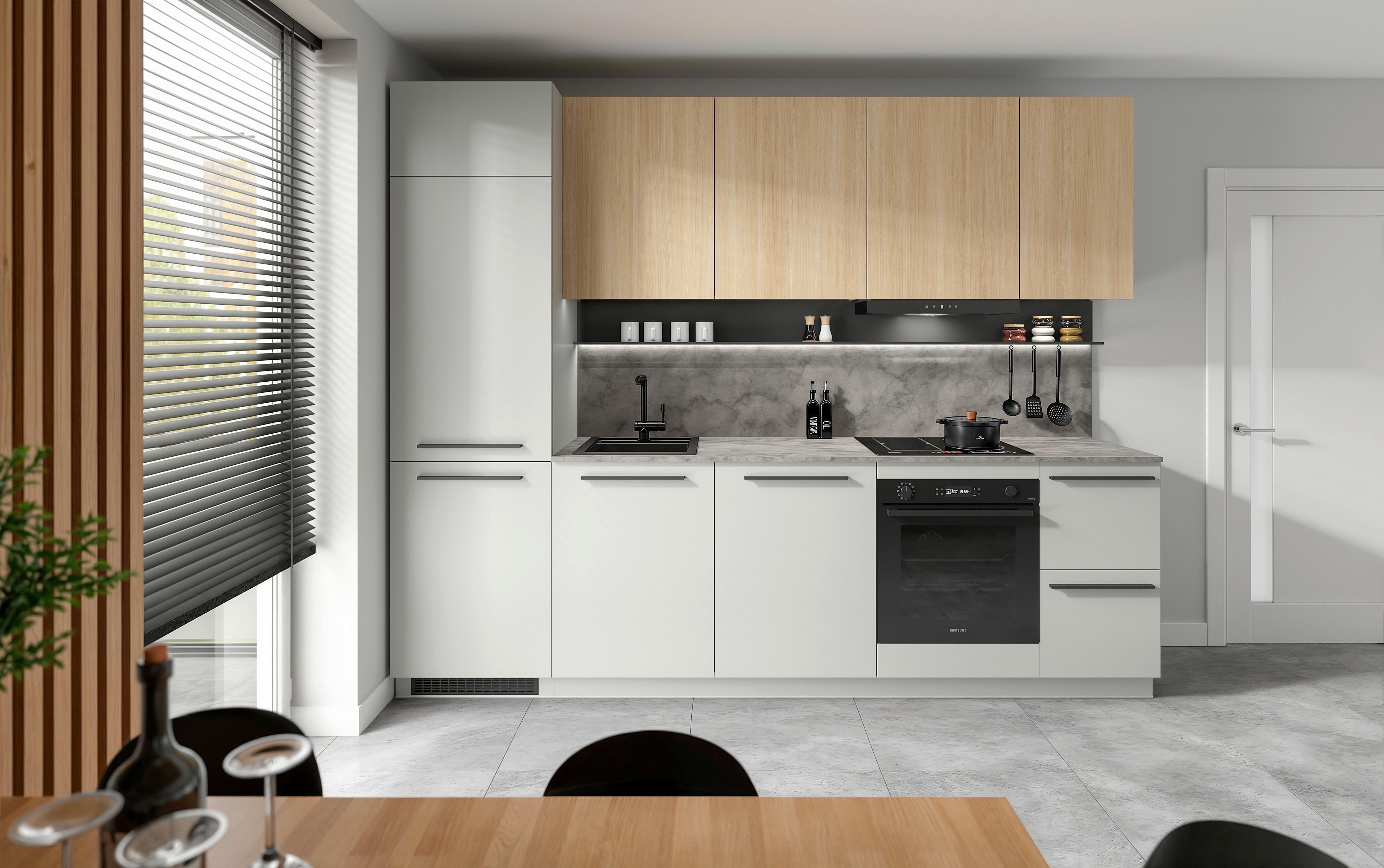Kuchynská linka, š.285 cm MILINO MEDIUM - čierna/sivá, Basics, kompozitné drevo/plast (285cm) - Visiona