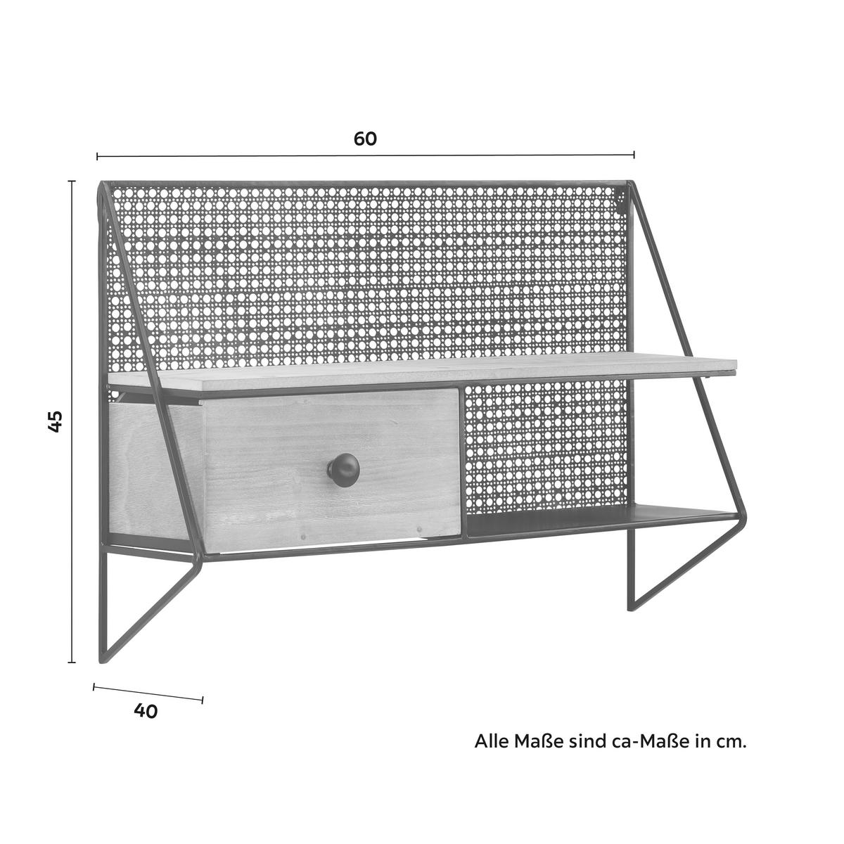 Nastěnný regál LELIA - černá/přírodní barvy, Moderní, kov/dřevo (60/43/20cm) - Bessagi Home