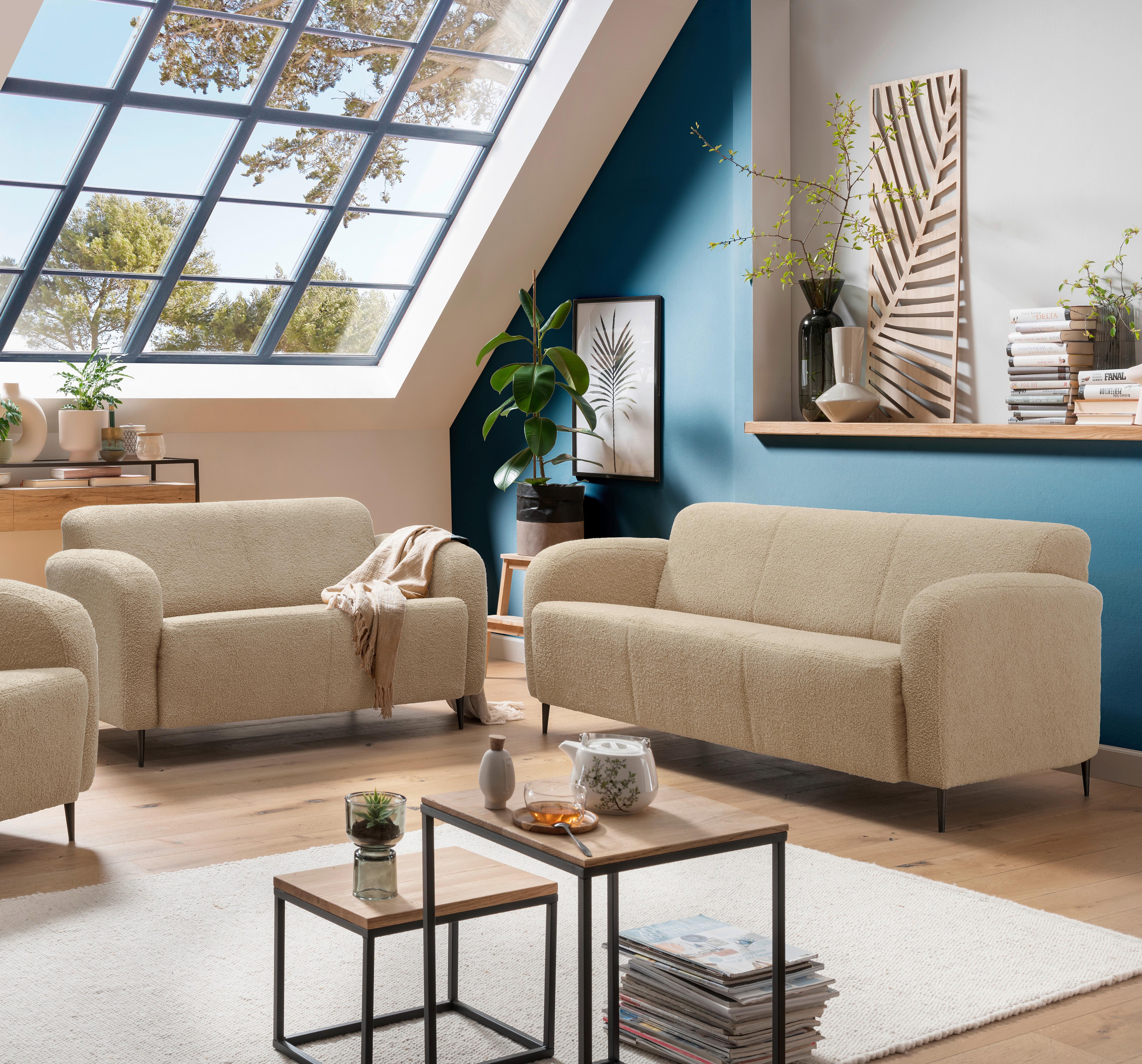 Sitzgarnitur 2-Tlg. Marone Creme - Creme/Schwarz, MODERN, Textil (180/76/90cm) - Livetastic