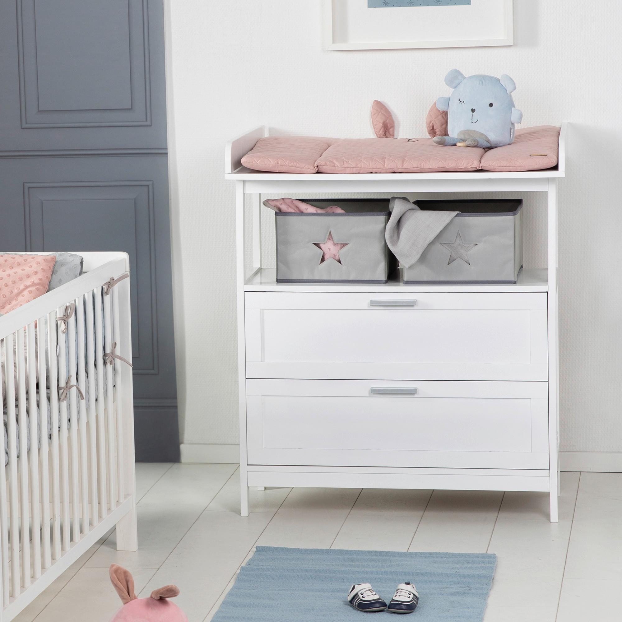 Přebalovací komoda WHITE š. 87 cm, 2 zásuvky+2 boxy - bílá, Romantický / Rustikální, kompozitní dřevo/plast (87/100/75cm)