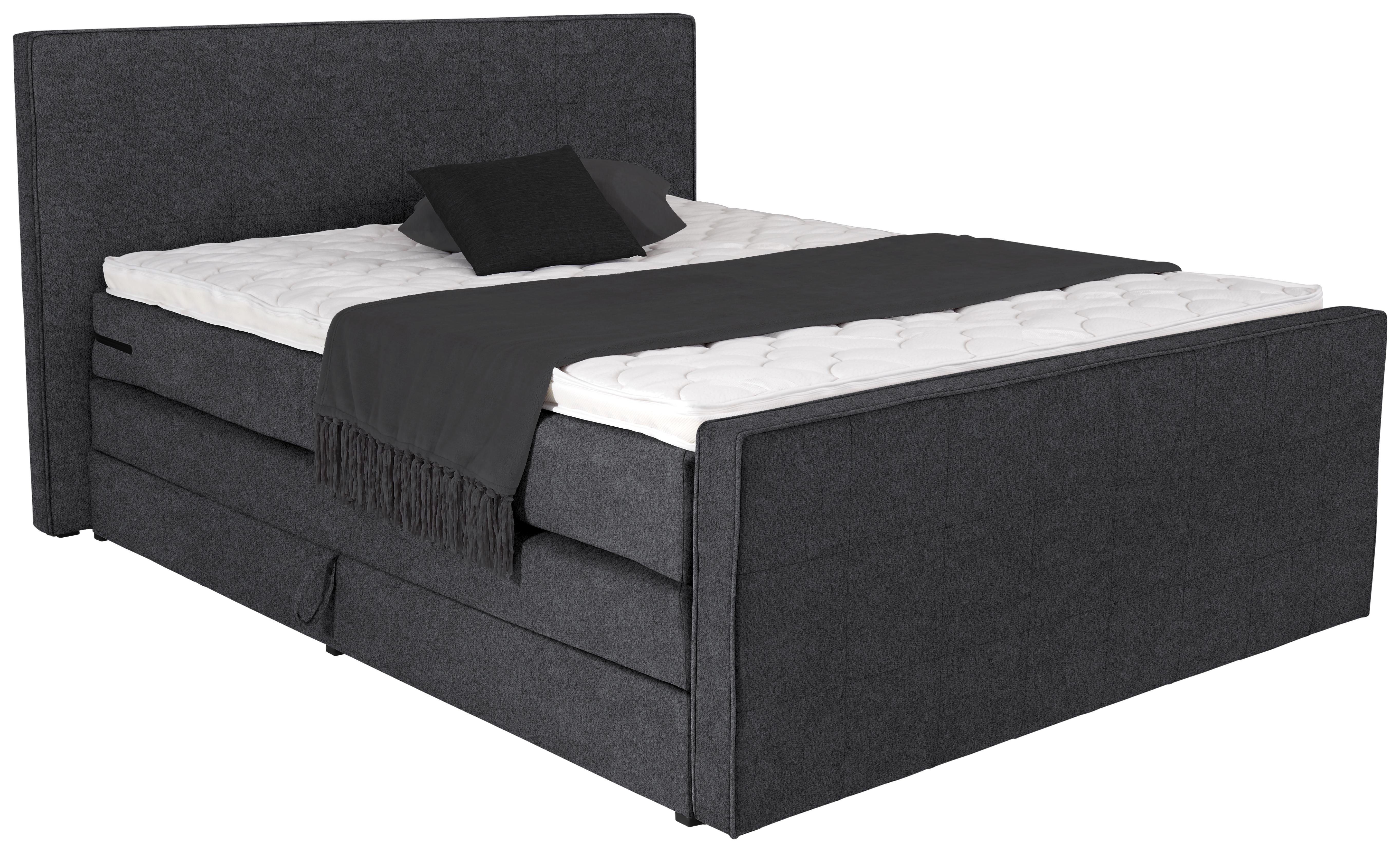 Boxspringbett Naomi 180x200cm Darkgrey - Dunkelgrau/Schwarz, KONVENTIONELL, Holz/Holzwerkstoff (180/200cm)