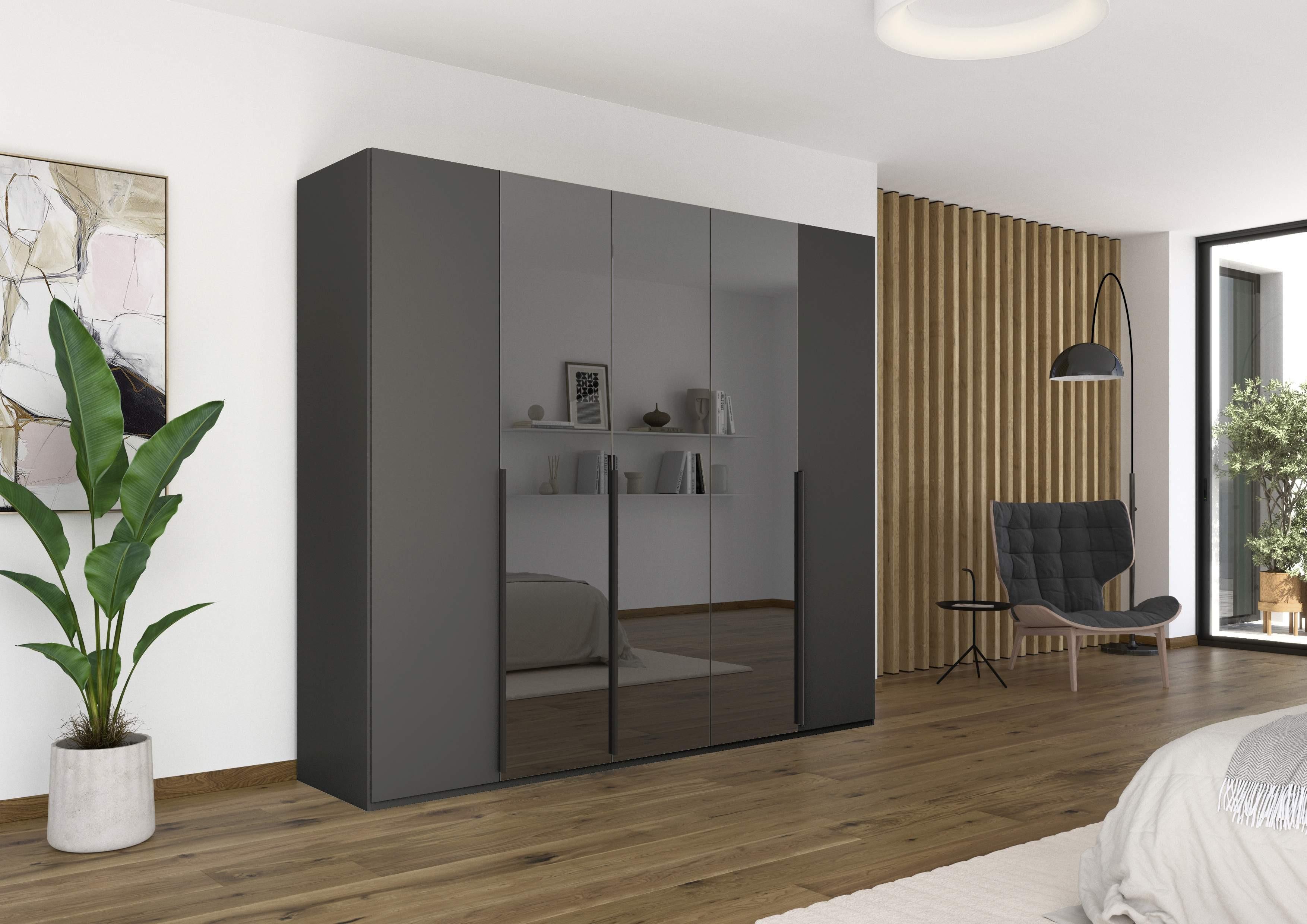 Drehtürenschrank Paola Graphitfarben/Grau B: 251 cm - Graphitfarben/Grau, Trend, Glas/Holzwerkstoff (251/223/61cm) - Rauch Möbel