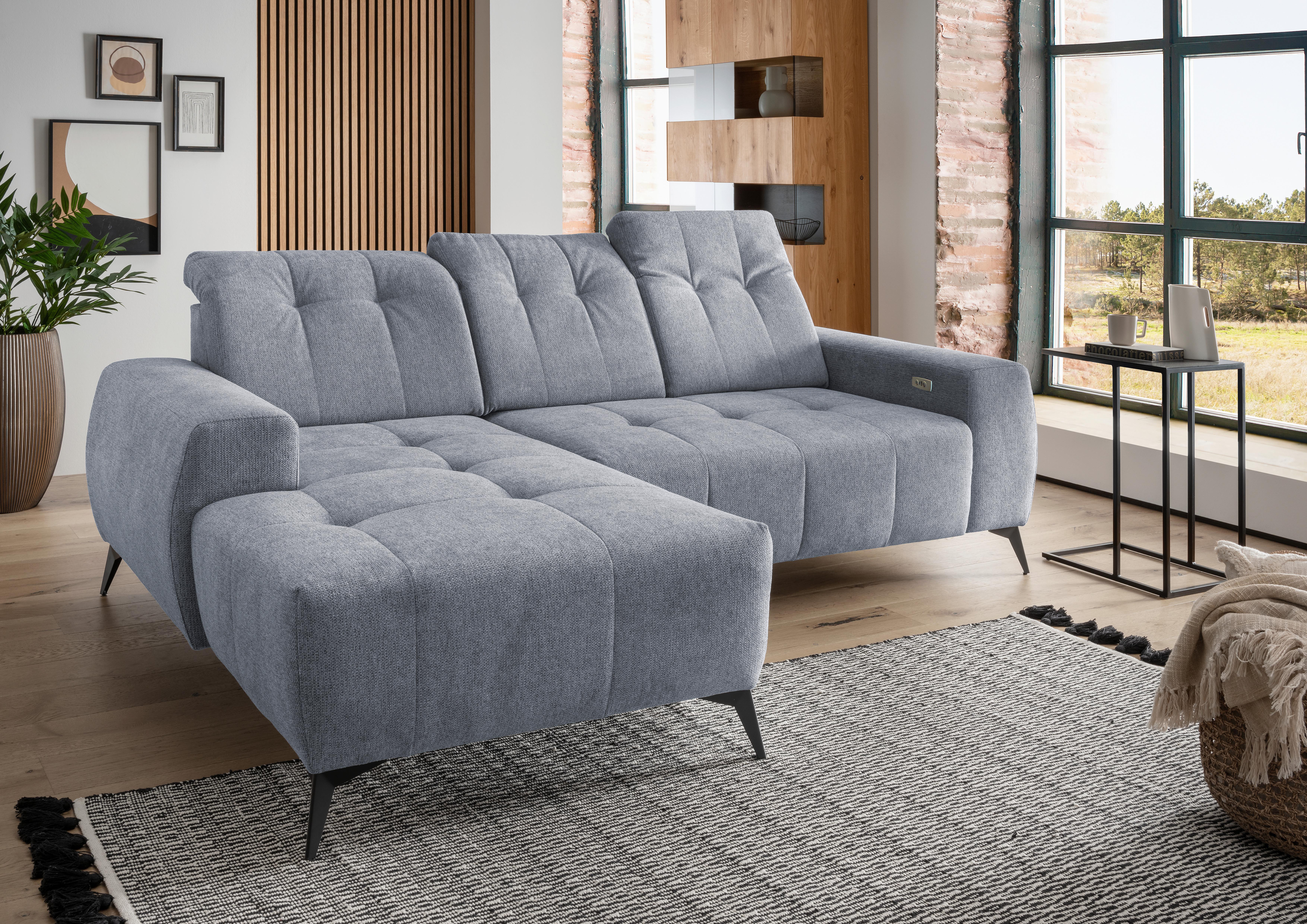 Ecksofa mit USB Anschluss Sano, Hellblau, S: 180x258 cm - Schwarz/Hellblau, MODERN, Textil (180/258cm) - Livetastic