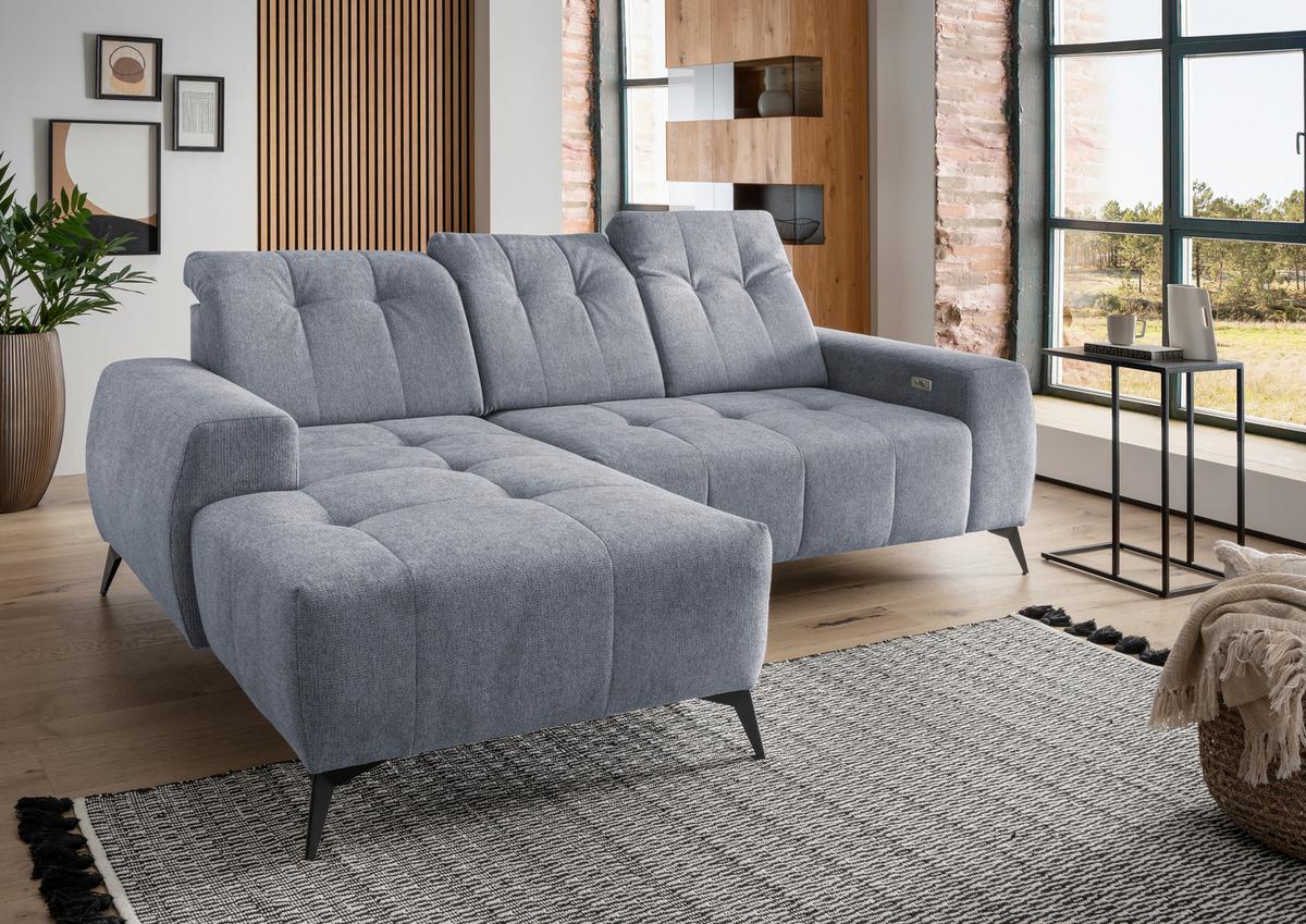 Ecksofa Mit Usb Anschluss Sano, Hellblau, S: 180x258 Cm - Schwarz/Hellblau, MODERN, Textil (180/258cm) - Livetastic