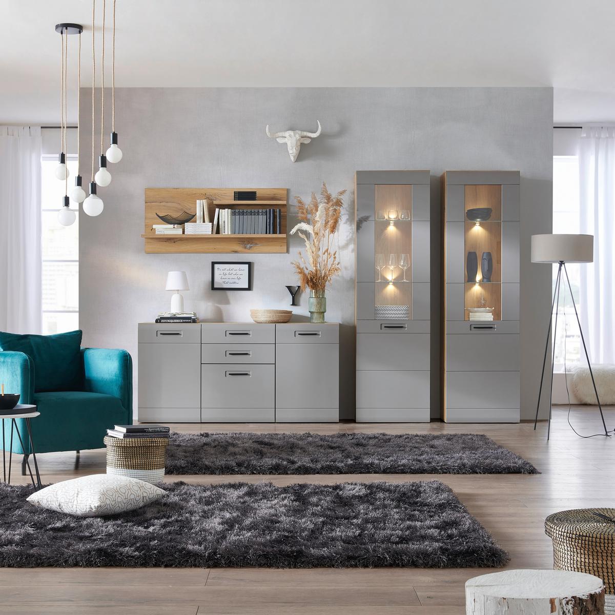 Vitrine Auris B: 60 cm Eiche/Basalt - Grau, MODERN, Glas/Holzwerkstoff (60/204,2/37,1cm) - Luca Bessoni