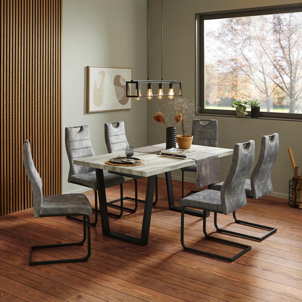 Essgruppe Melbourne 7-tlg. Metall/textil/holzwerkstoff - Schwarz/Grau, MODERN, Holzwerkstoff/Textil (160/75/90cm) - Nedis SmartLife