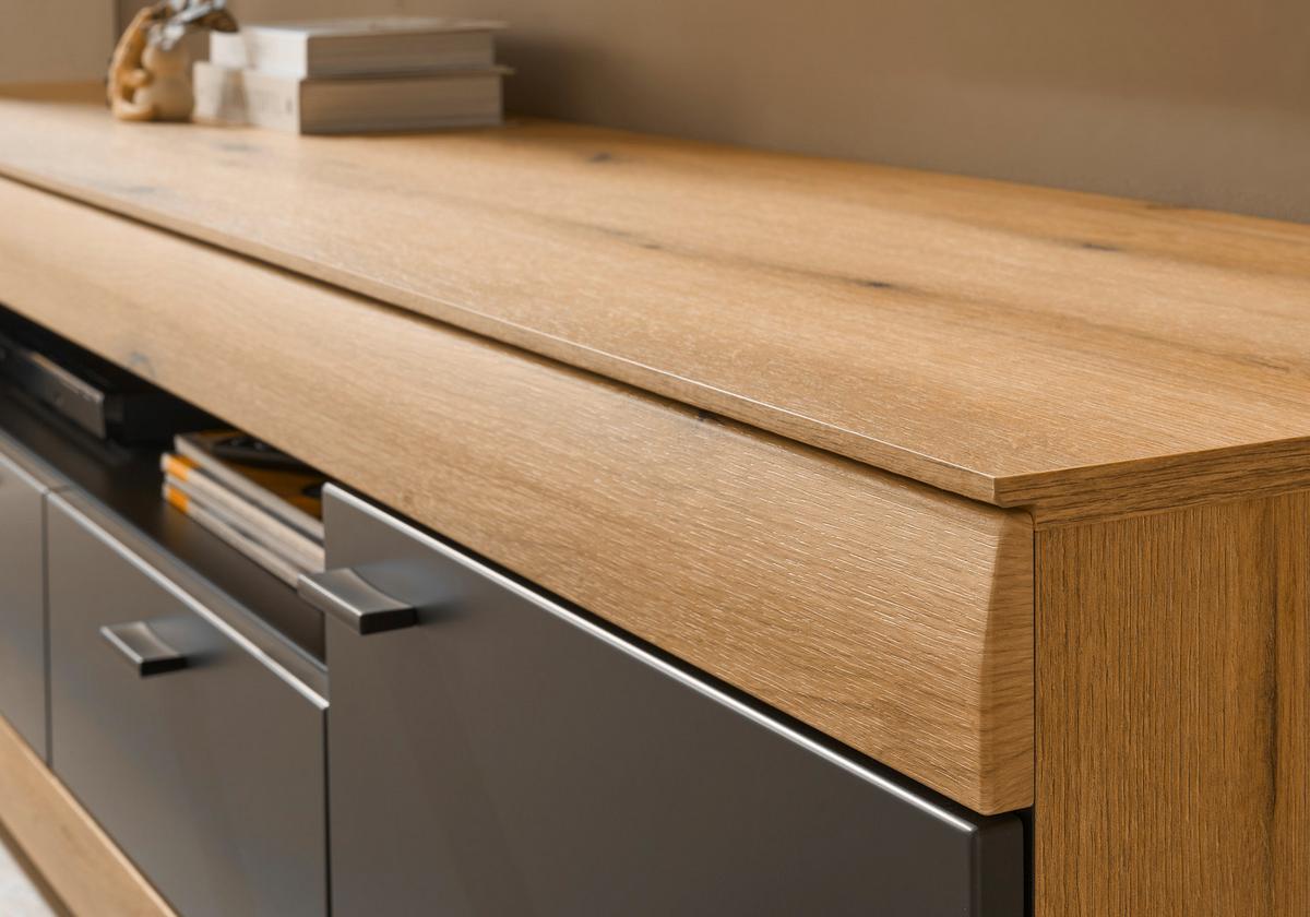 Lowboard Soleto Graphit-/Eichefarben B: 200cm - Eichefarben/Schwarz, Design, Holzwerkstoff (200/48/45cm) - MID.YOU