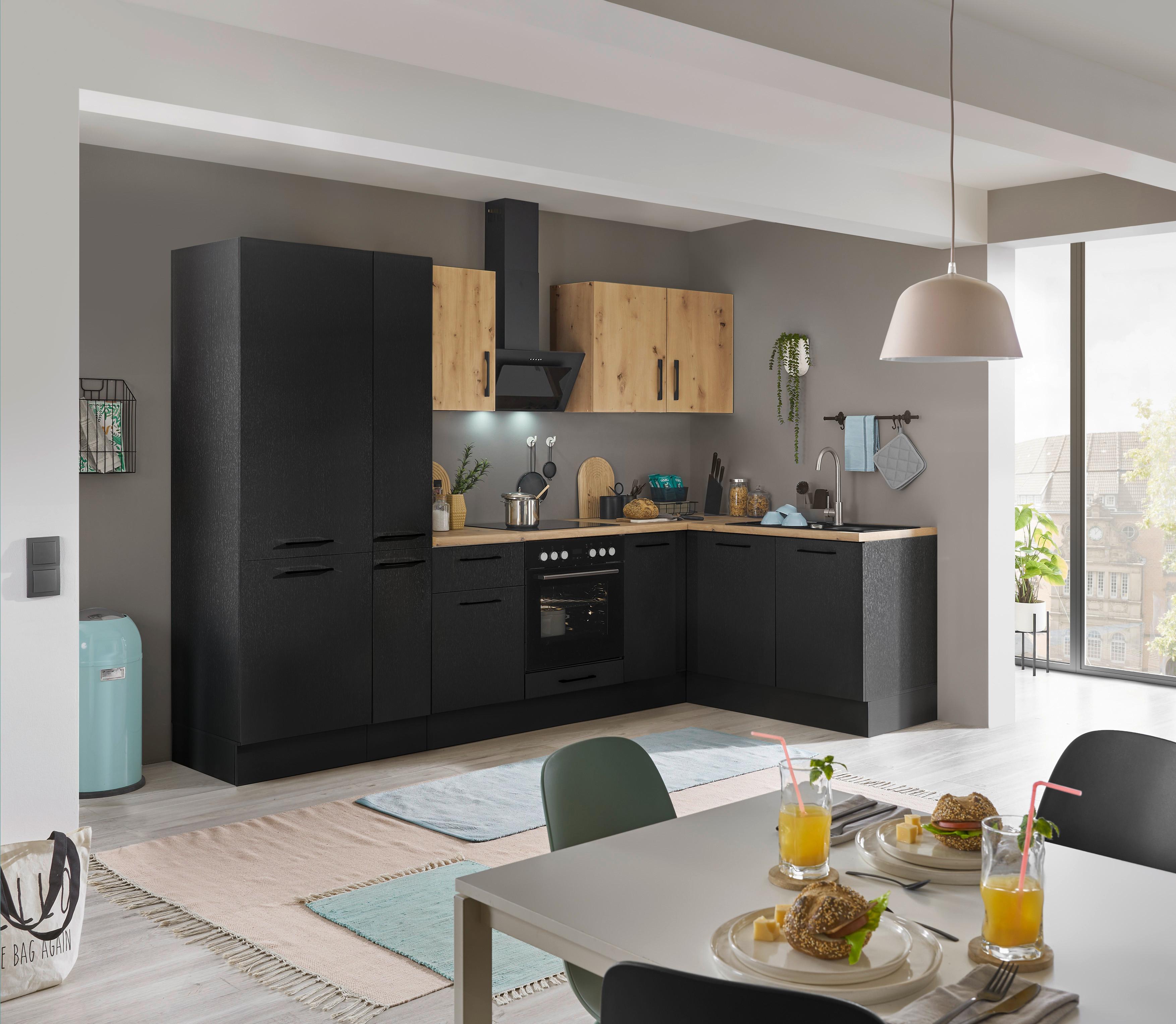 Eckküche Turin Schwarz/eiche Dekor 300x165 Cm - Schwarz/Eiche Artisan, Basics, Holzwerkstoff (300/165cm) - MID.YOU