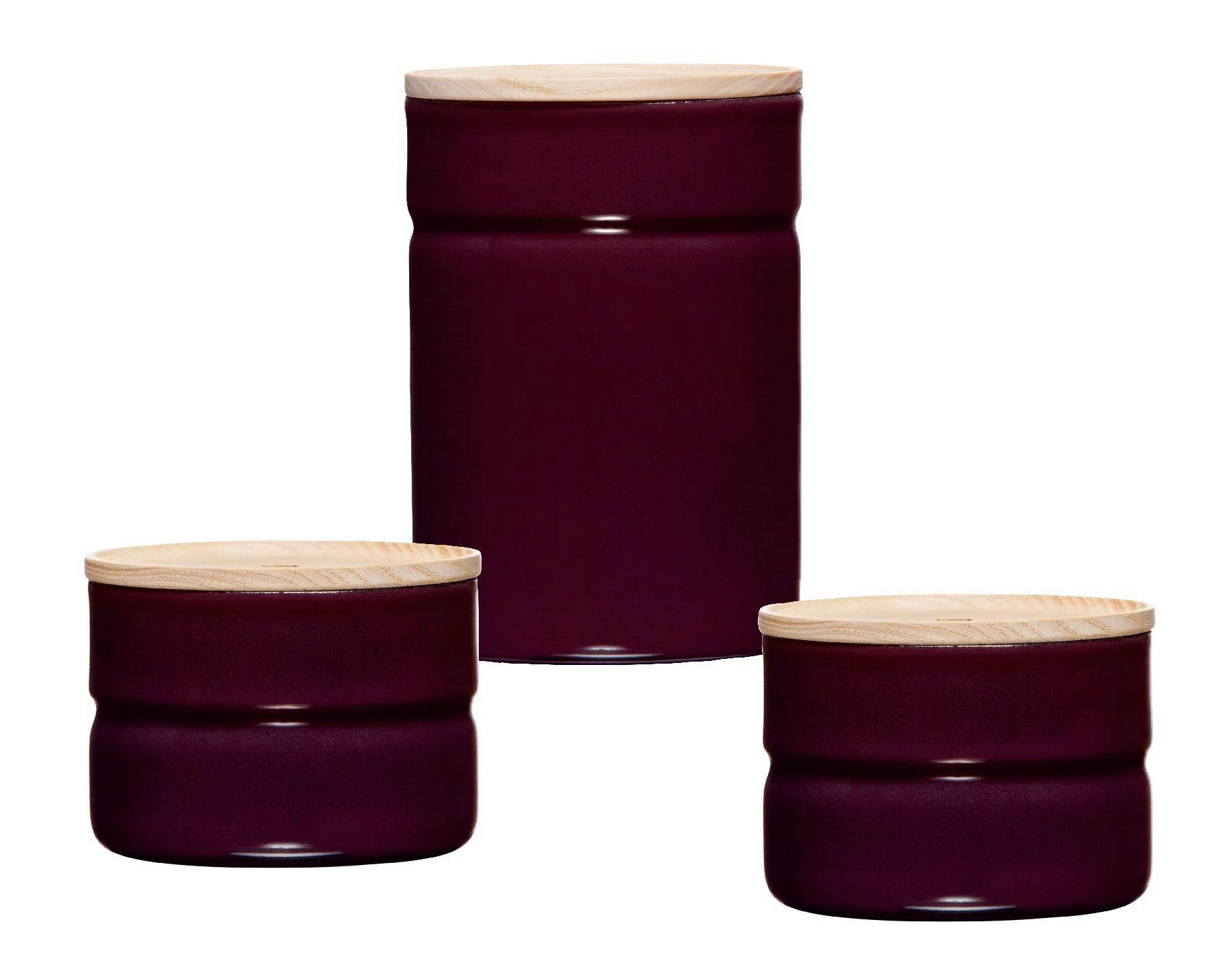 VORRATSDOSENSET 0202-201 KIMA AUBERGINE - Eschefarben/Aubergine, Basics, Holz/Metall - Riess