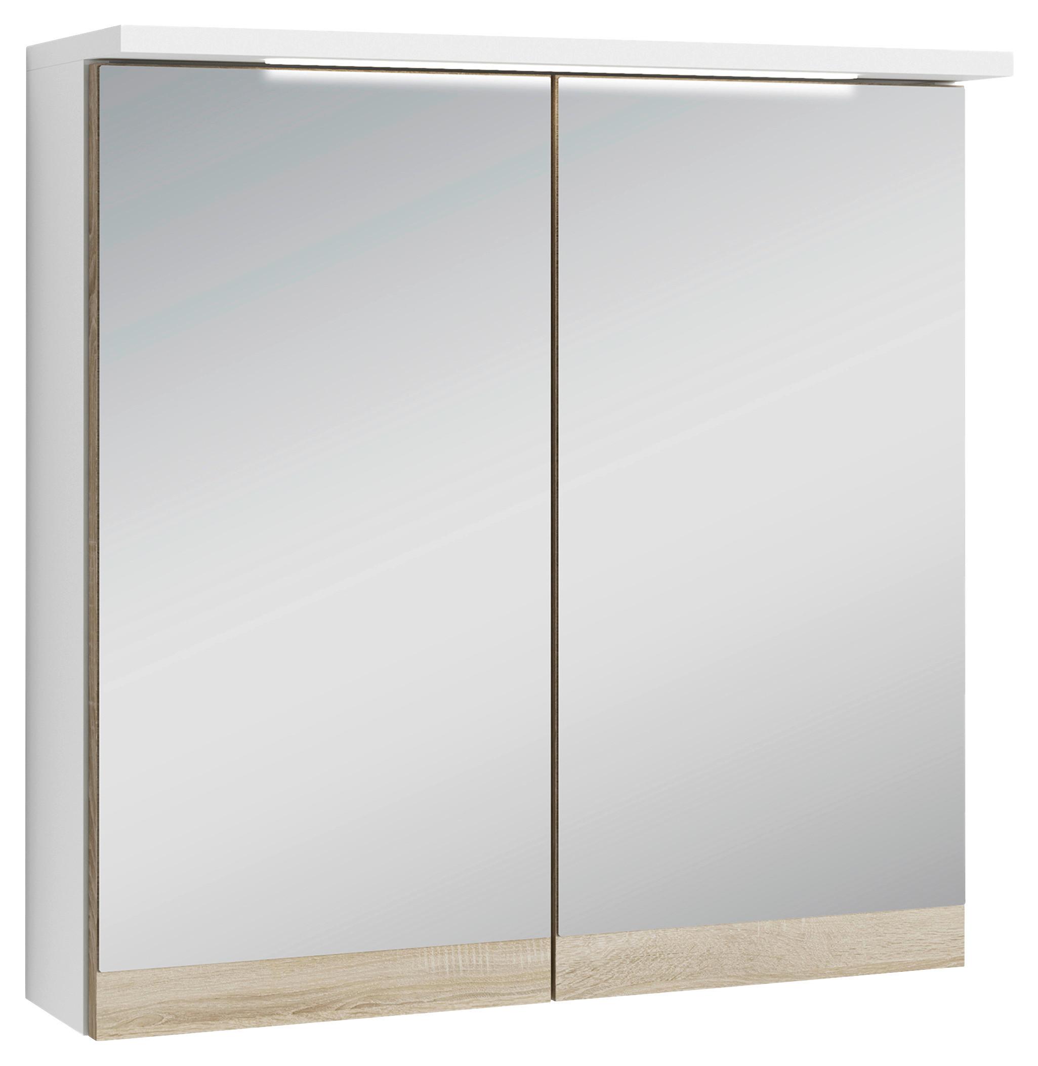 Spiegelschrank Marino mit Led 2-Türig BxHxT: 60x60x20 cm - Weiß/Sonoma Eiche, MODERN, Glas/Holzwerkstoff (60/60/20cm) - MID.YOU