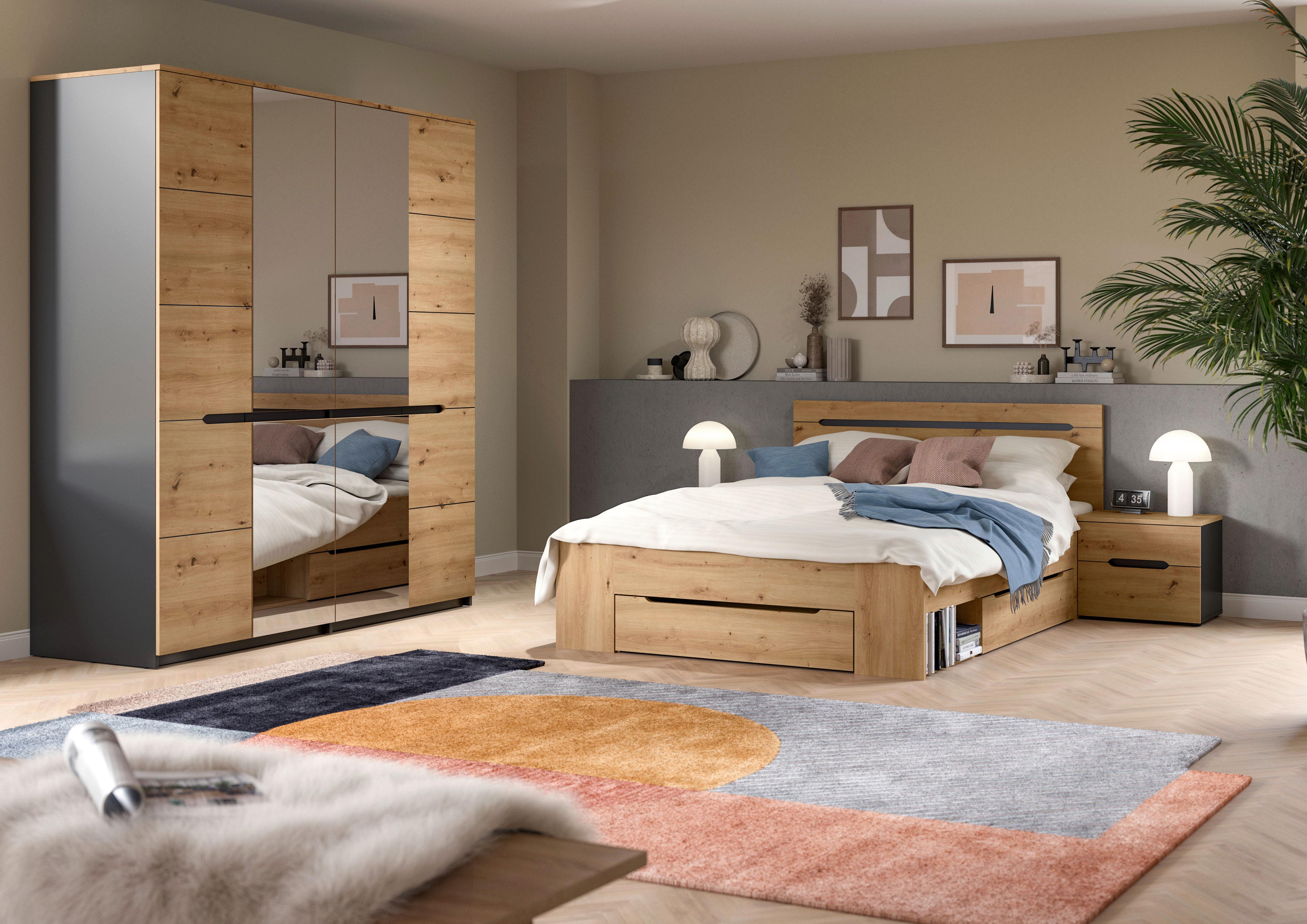 Schlafzimmer Canu Grau /Eiche Artisan Dekor 4-tlg - Eiche Artisan/Grau, MODERN, Holzwerkstoff - MID.YOU