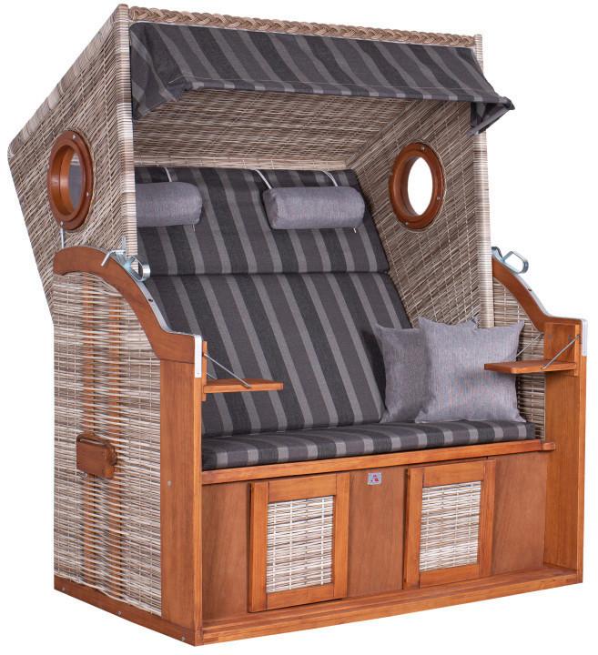 Strandkorb Ostsee Devries 2-Sitzer - Braun/Grau, Basics, Holz/Kunststoff (140/160/80cm) - Gardenson