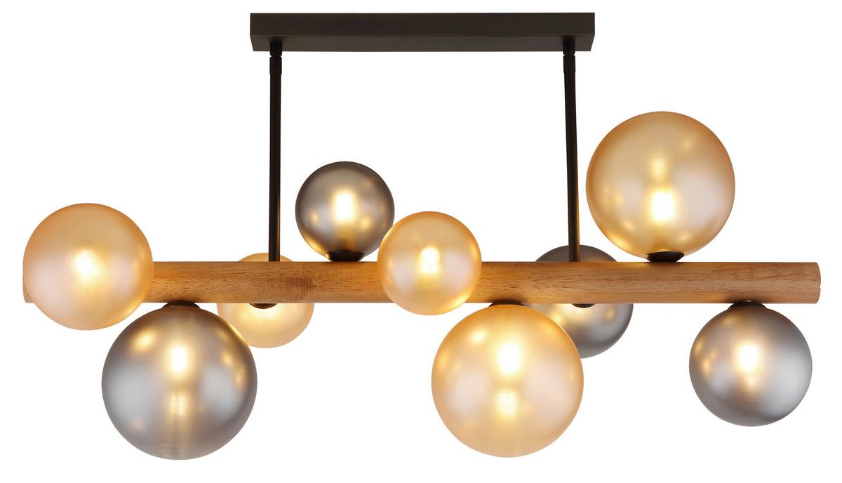 DECKENLEUCHTE Exkl. 9xG9 5W - Dunkelbraun/Schwarz, Basics, Glas/Holz (78/29/45cm) - Globo