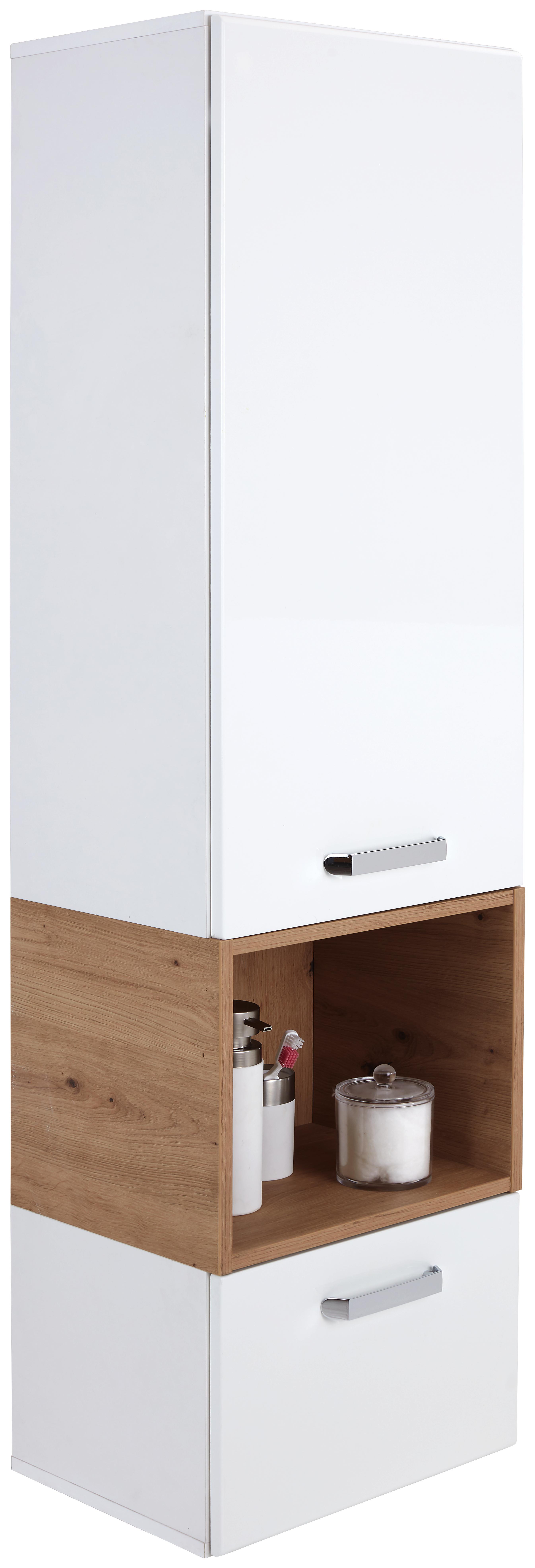 Hochschrank Campi - Eichefarben/Weiß, KONVENTIONELL, Glas/Holzwerkstoff (40/154,3/30,5cm)