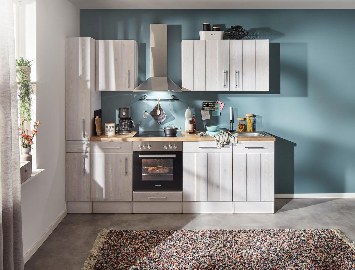 Küchenzeile Mit Geräten 250 Cm Weiß/lärche Dekor - Wildeiche/Lärchefarben, ROMANTIK / LANDHAUS, Holzwerkstoff (250cm) - Respekta