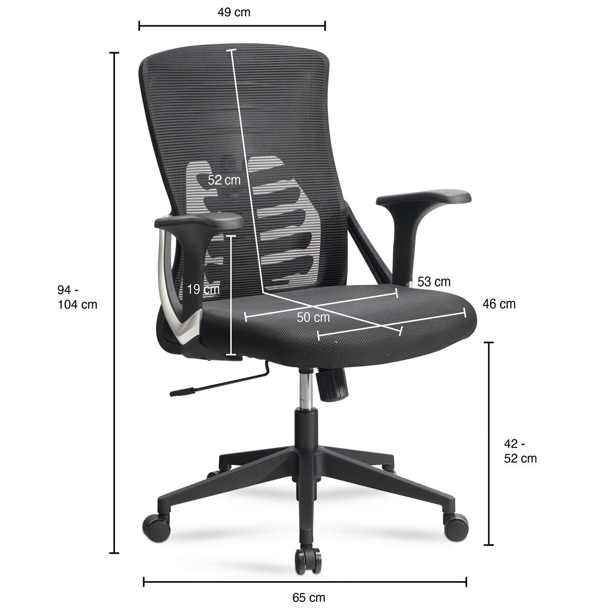 Drehstuhl Schwarz B: 65 cm - Schwarz, Design, Kunststoff/Textil (65/104/65cm) - MID.YOU