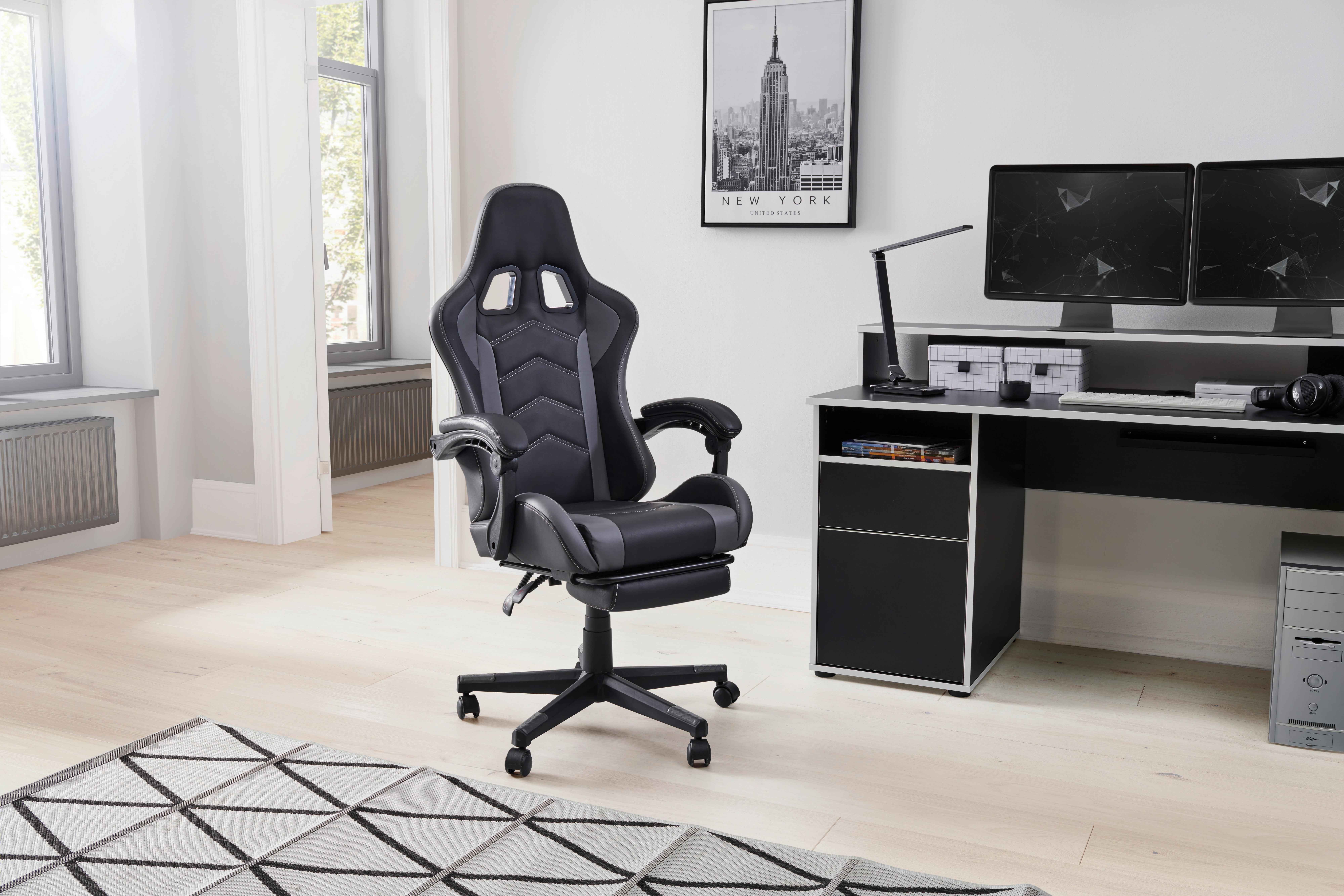 Gamingstuhl Miami - Schwarz/Grau, LIFESTYLE, Kunststoff/Textil (64/124-134/70cm) - MID.YOU