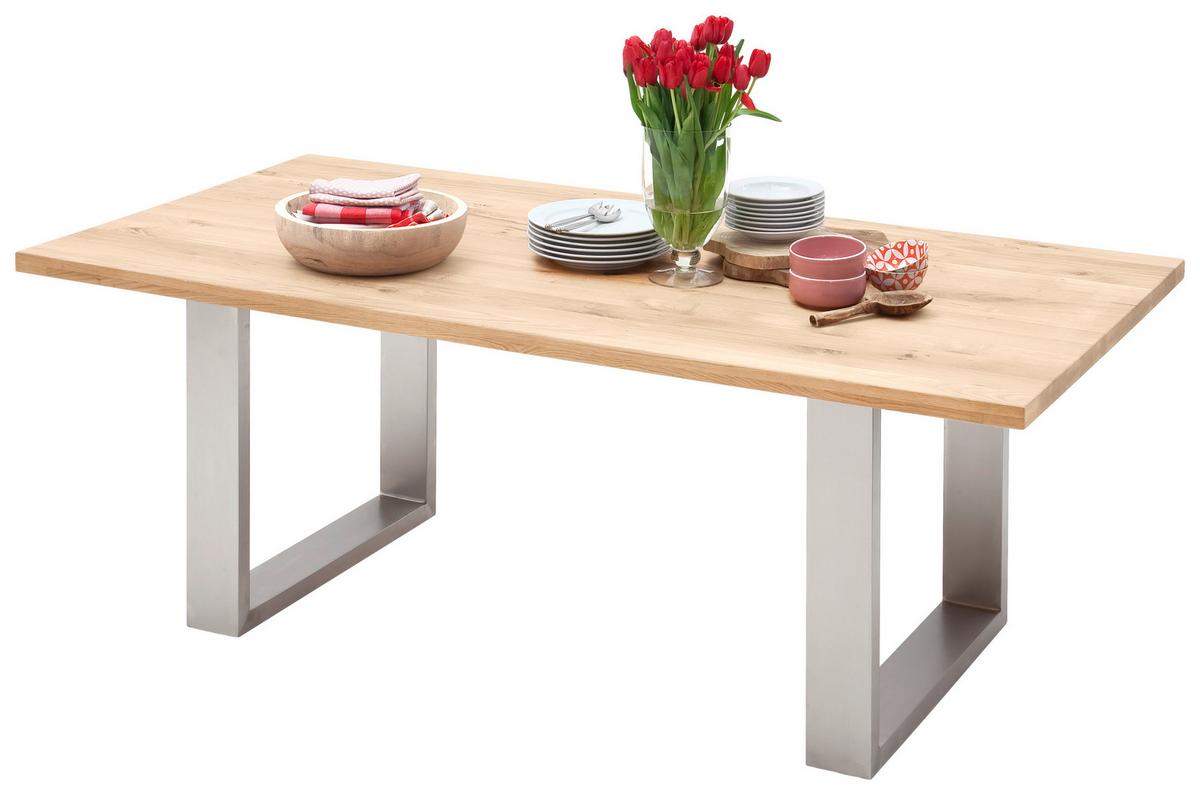 Esstisch Eiche Greta 200x100cm Eichefarben/edelstahlfarben - Edelstahlfarben, Design, Holz/Metall (200/100/77cm) - Livetastic