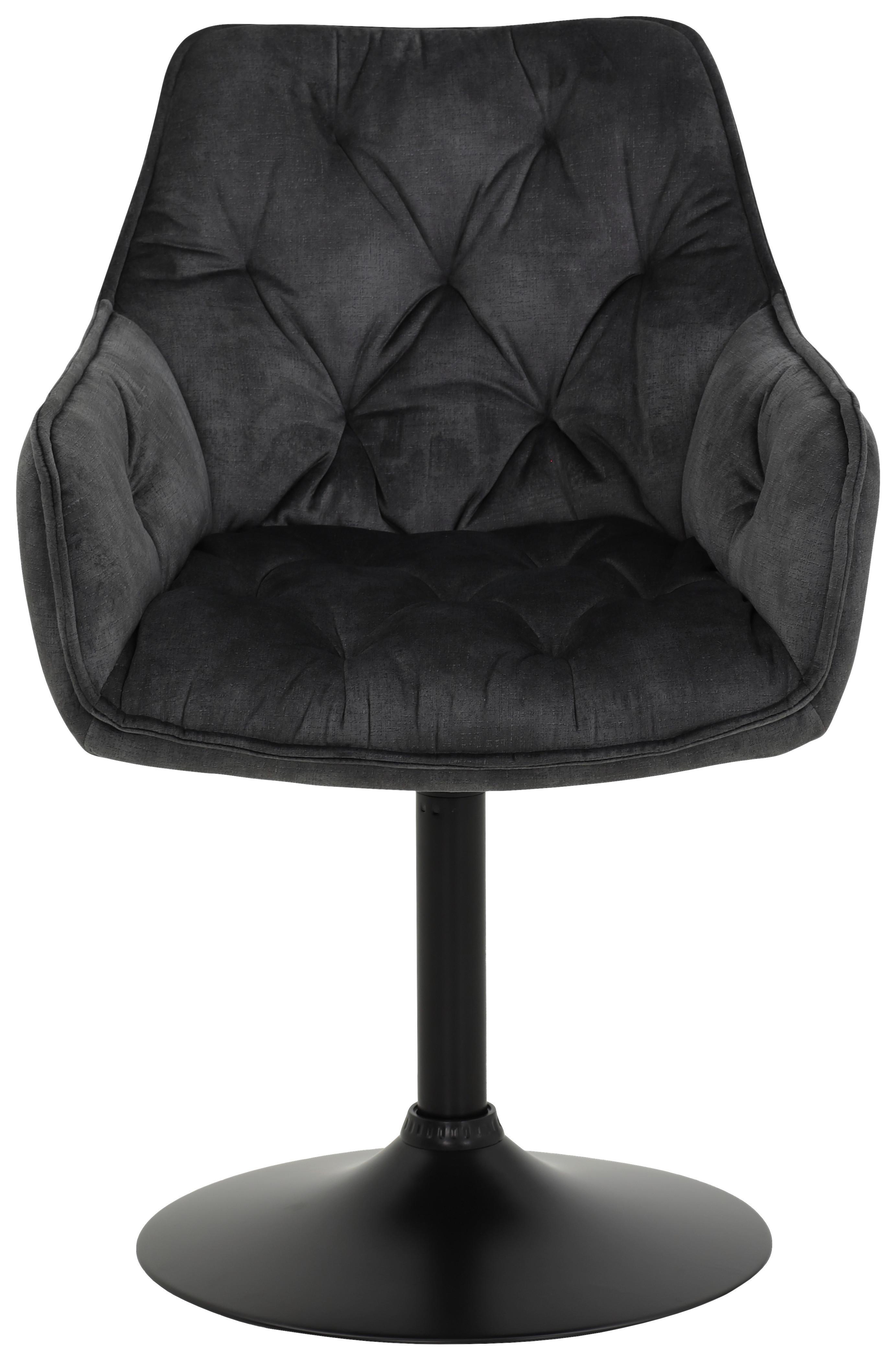 Armlehnstuhl Birte S Anthrazit Gepolstert drehbar 2er-Set - Anthrazit/Schwarz, MODERN, Textil/Metall (49/83/62cm) - MID.YOU
