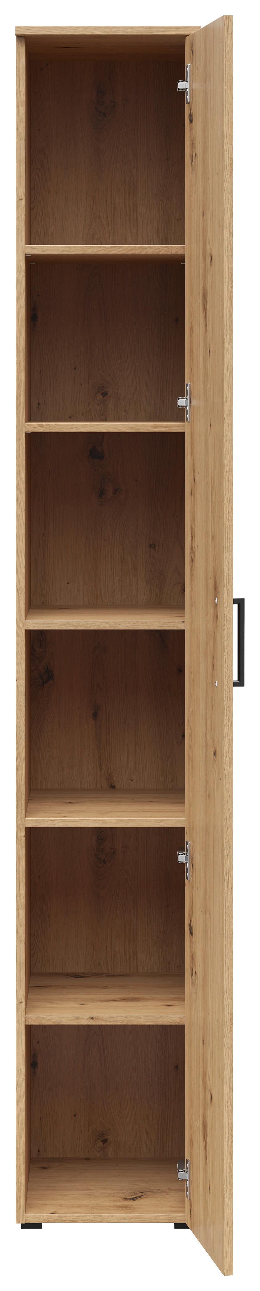Skříň CABINET - černá/dub artisan, Moderní, kompozitní dřevo/plast (30/195/40cm)