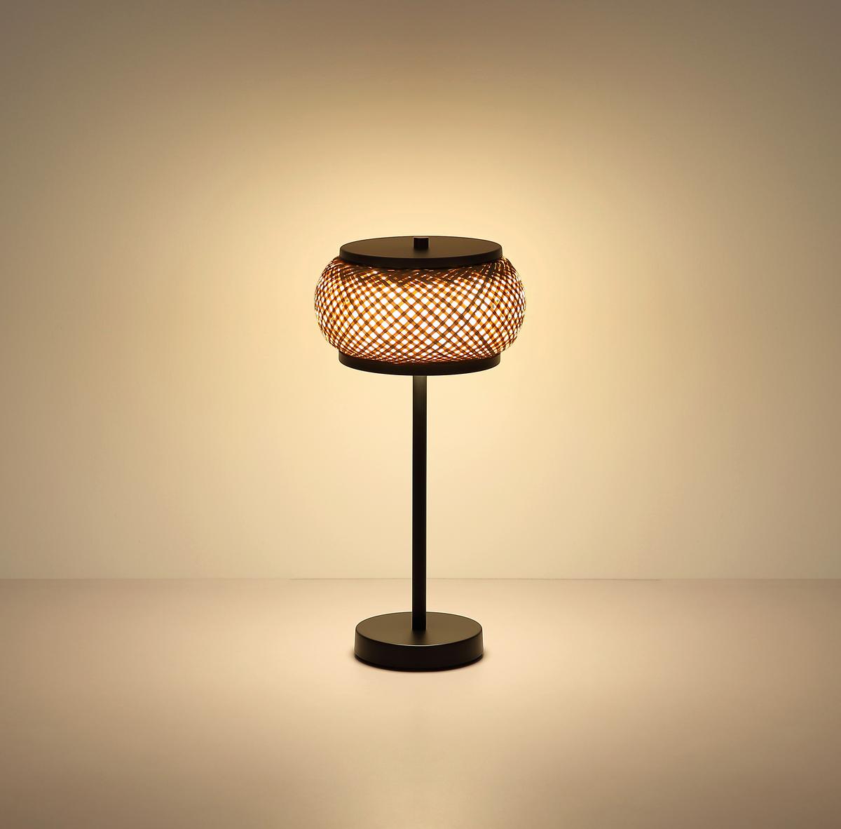 Led-tischleuchte Memory-Funktion - Schwarz/Naturfarben, Design, Holz/Kunststoff (22/46,1cm) - Globo