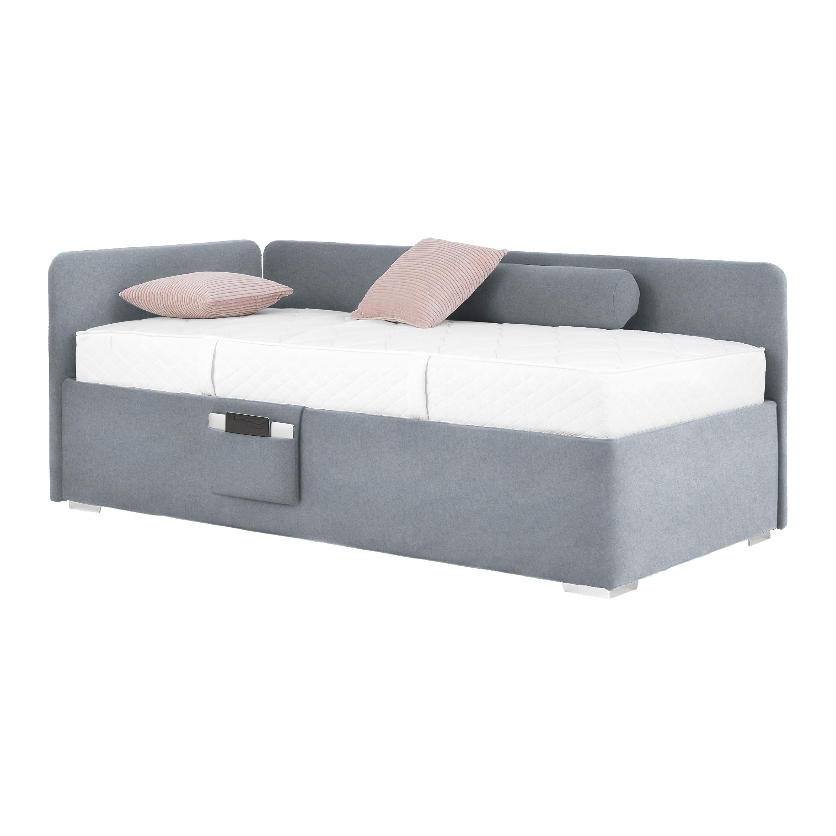 Posteľ Remi s bočnicami 90x200, poťah sivý - sivá/prírodná farba, Konventionell, drevo/textil (90/200cm)