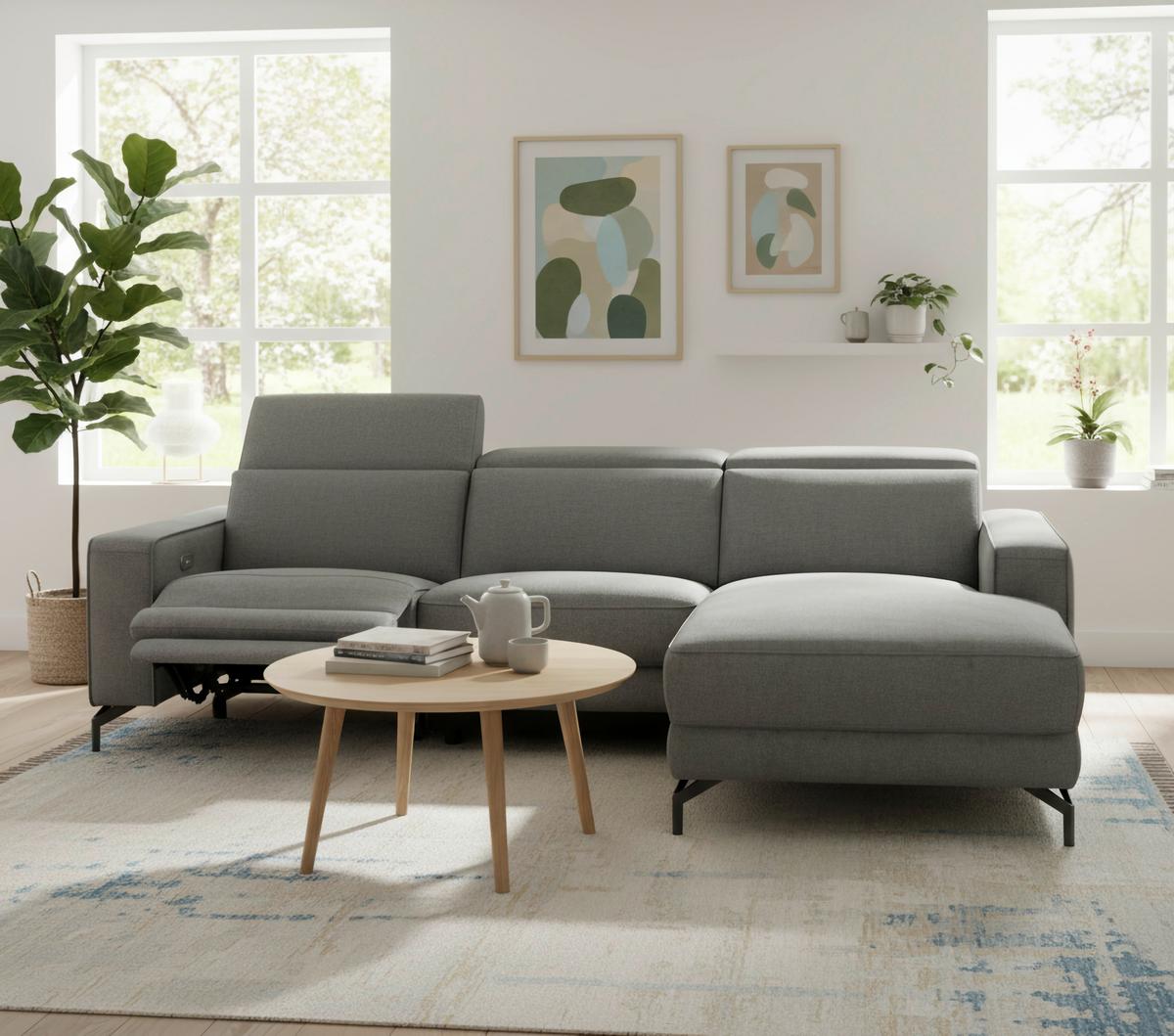 Ecksofa Michelle Grau S: 278x108 cm - Schwarz/Grau, Design, Textil (278/176cm) - Livetastic
