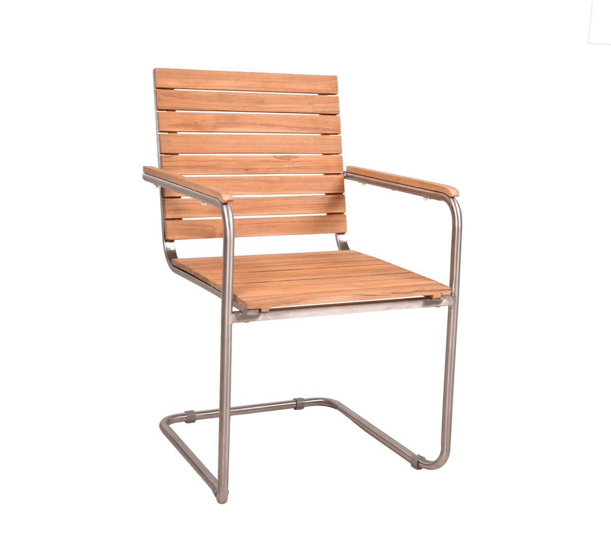 Gartensessel stapelbar Denver 2er-Set Teakholz/Edelstahl - Silberfarben/Teakfarben, Basics, Holz/Metall (58/86/55cm) - Gardenson