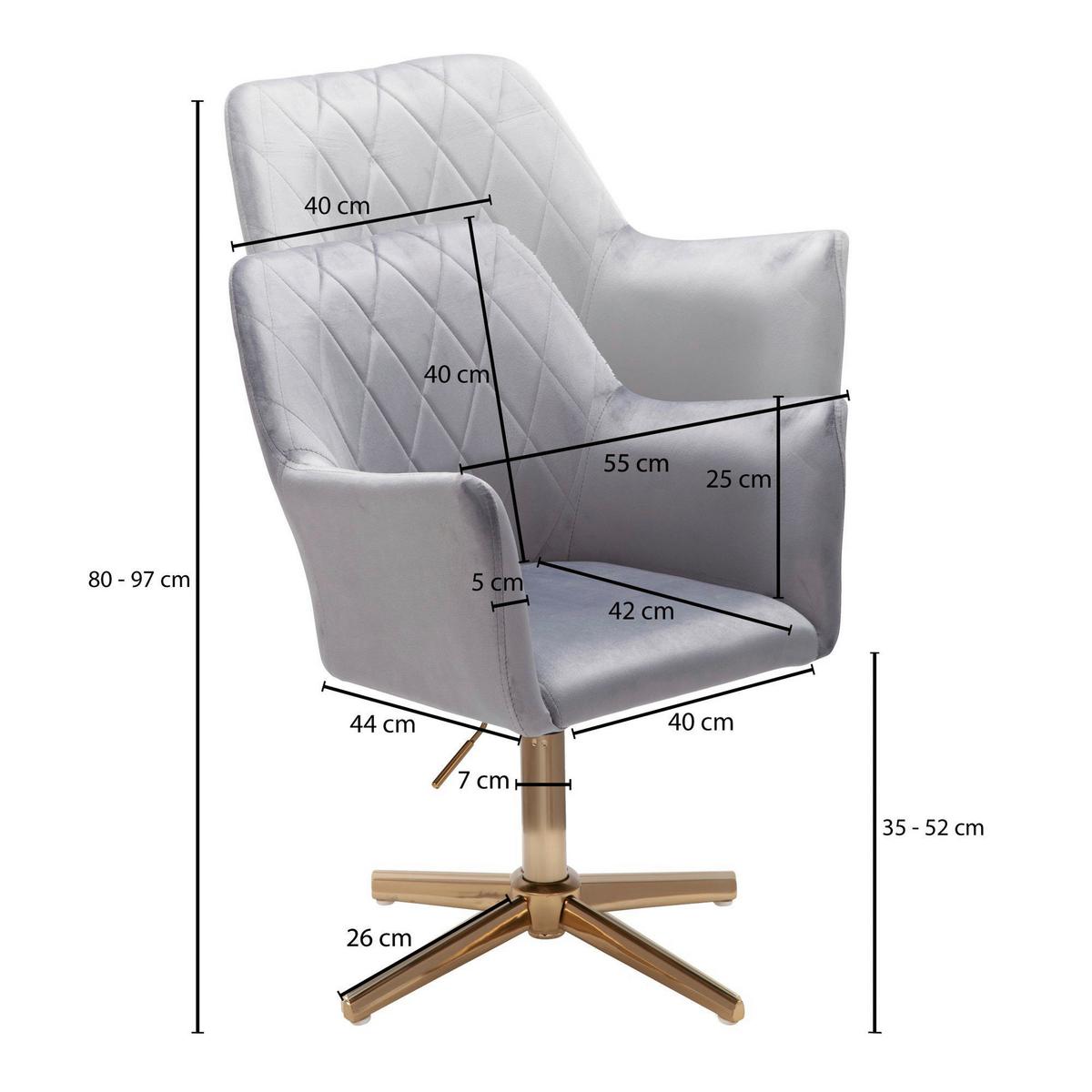 Otočné křeslo WOHNLING světlešedé - světle šedá/barvy zlata, Moderní, kov/textil (55/97/55cm) - MID.YOU