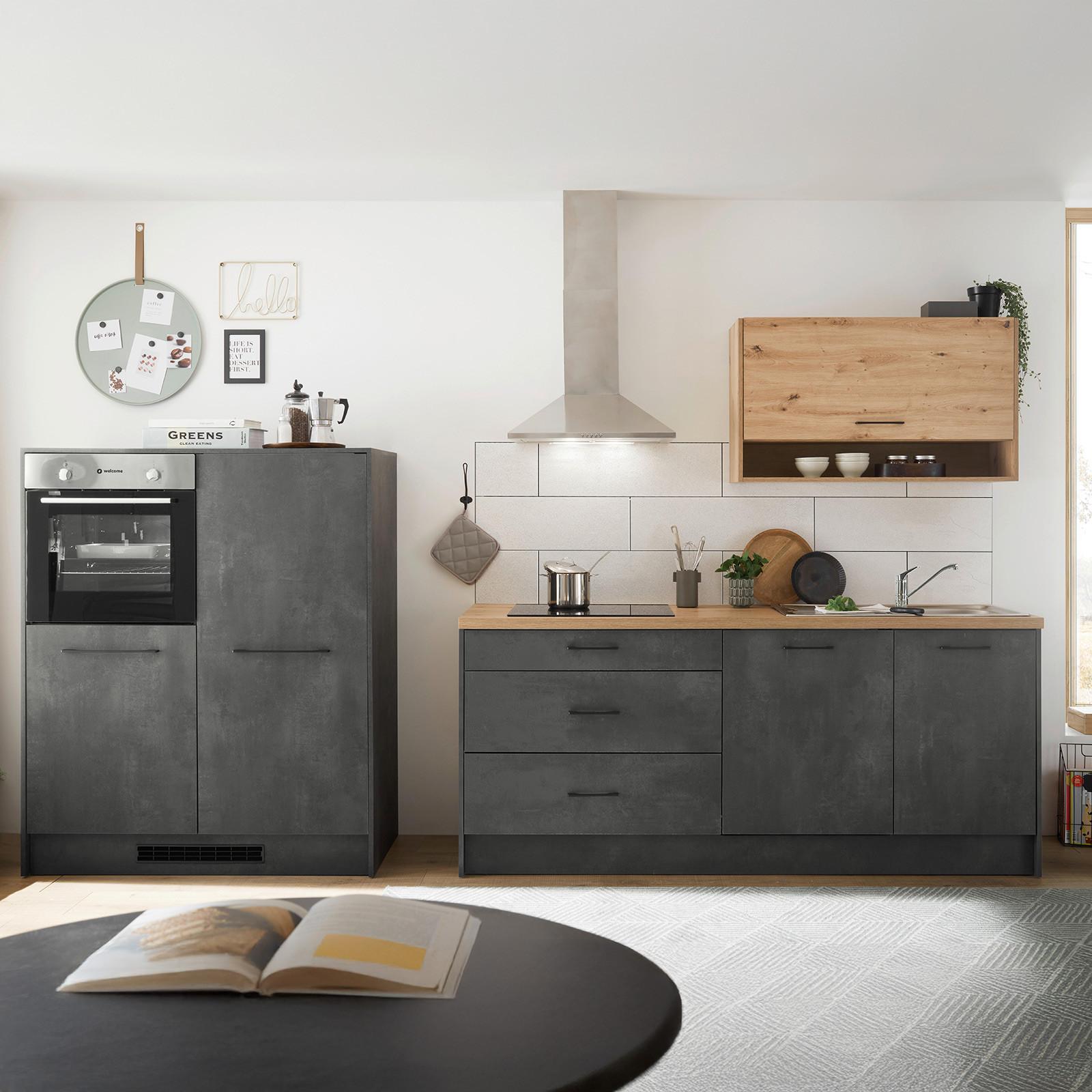 Kuchynský blok TORONTO bez spotrebičov, š.203+123cm - čierna/sivá, Design, kov/kompozitné drevo (203-123cm) - MID.YOU