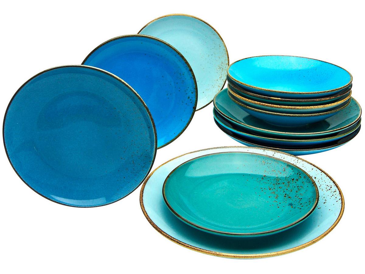 Kombiservice Keramik 4 Personen Geschirr Set Blau - Blau, Basics, Keramik (31,5/31,5/38cm) - Creatable