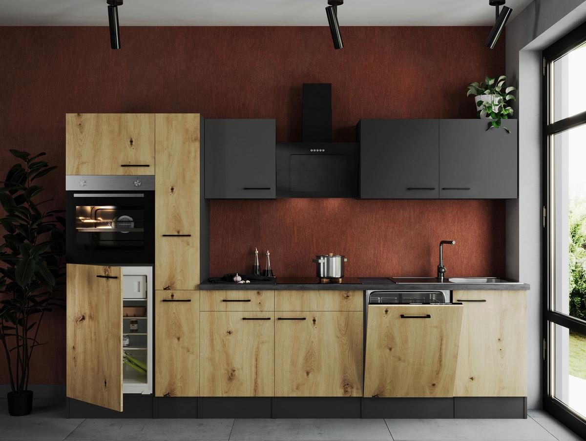 Küchenblock Oliver Artisan Dekor, Grau  B: 310 cm - Eiche Artisan/Grau, Design, Holzwerkstoff (310cm) - Respekta