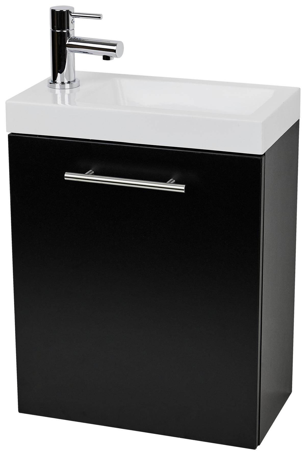 Mosdószekrény Mosdóval Fantasy 40 + Leon - fekete/fehér, Konventionell, faalapú anyag/kő (40/47/22cm)