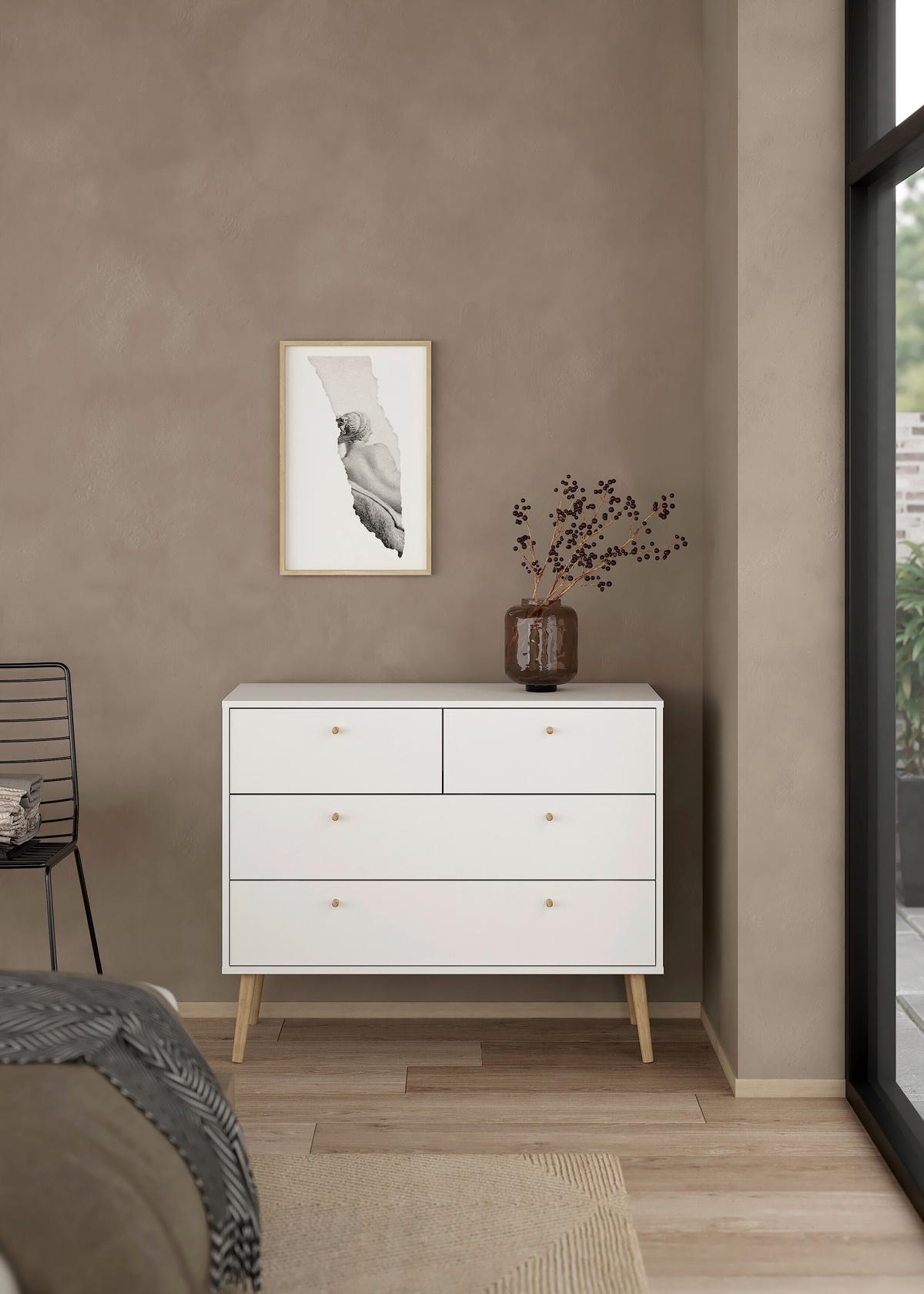 Kommode Bodo Weiß, B: 98,7 cm - Eichefarben/Weiß, Design, Holzwerkstoff (98,7/81,7/39,1cm) - Livetastic