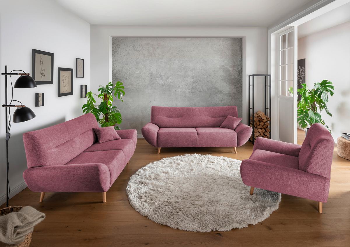 3-Sitzer-Sofa Drago Brombeere S: 205/90 cm - Wildeiche/Brombeere, MODERN, Holz/Textil (205/81/90cm) - MID.YOU