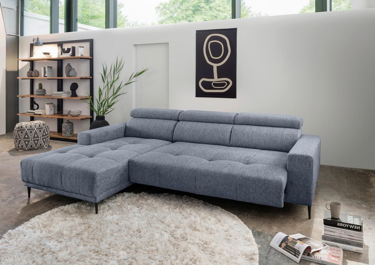 Ecksofa Intera, Hellblau S: 188x276 Cm - Schwarz/Hellblau, KONVENTIONELL, Textil (188/276cm) - Livetastic