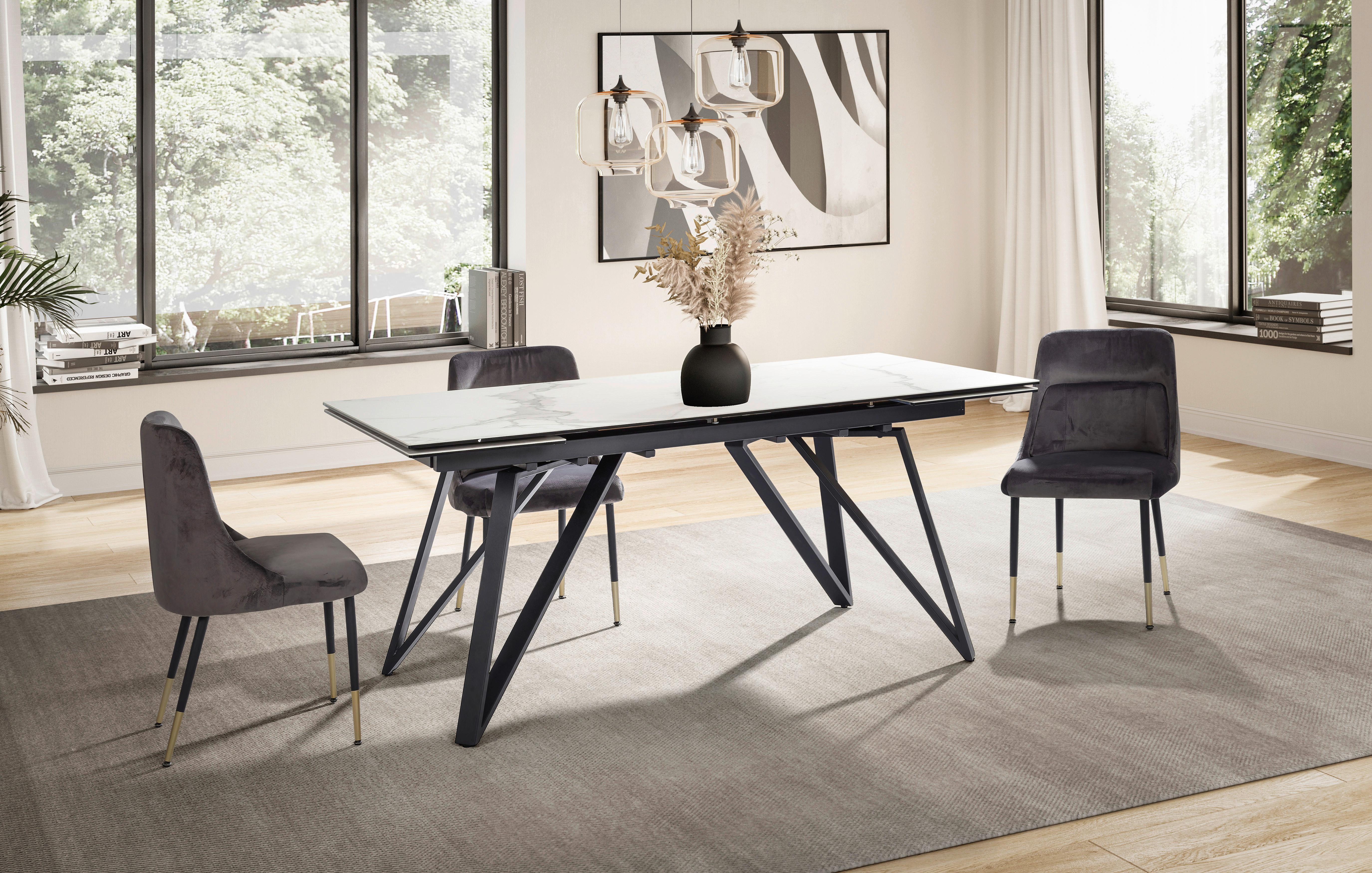 Esstisch Weiß L: 180 cm - Schwarz/Weiß, Design, Keramik/Metall (180/95/76cm) - MID.YOU