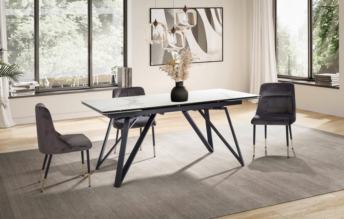 Esstisch Weiß L: 180 Cm - Schwarz/Weiß, Design, Keramik/Metall (180/95/76cm) - MID.YOU